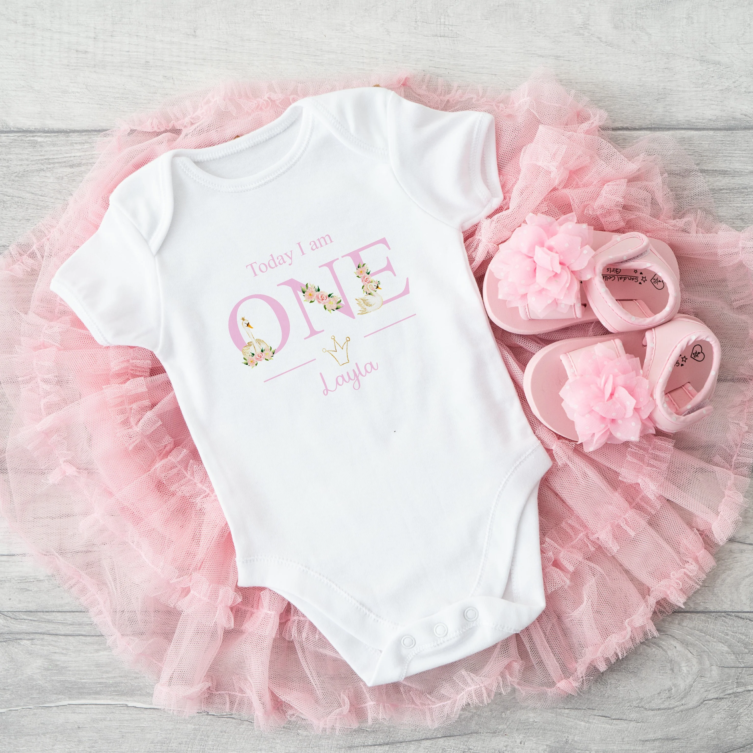 Personalised Floral Swan First Birthday Vest - Image 3
