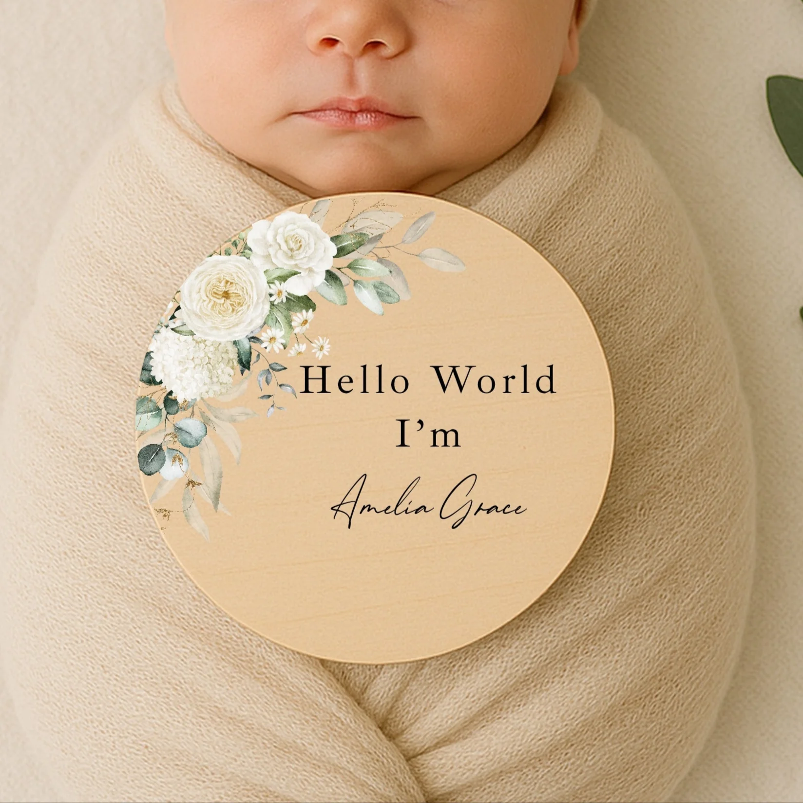 Personalised Floral Wooden Announcement Plaque