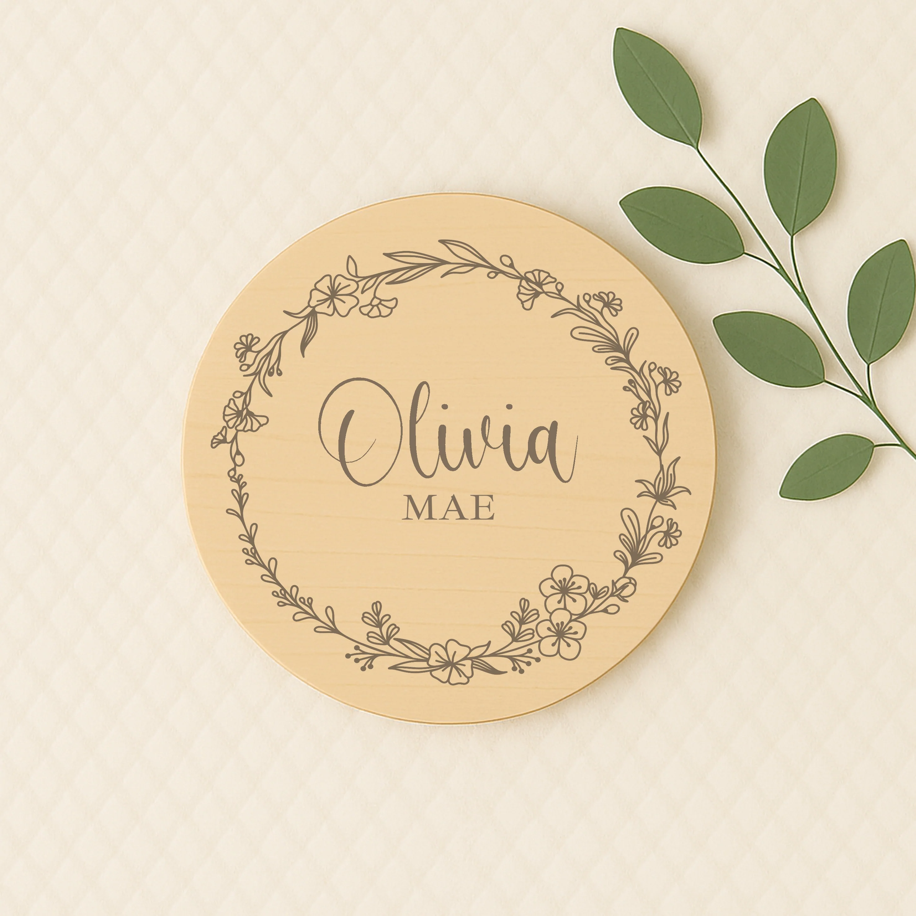 Personalised Floral Wreath Wooden Announcement Plaque