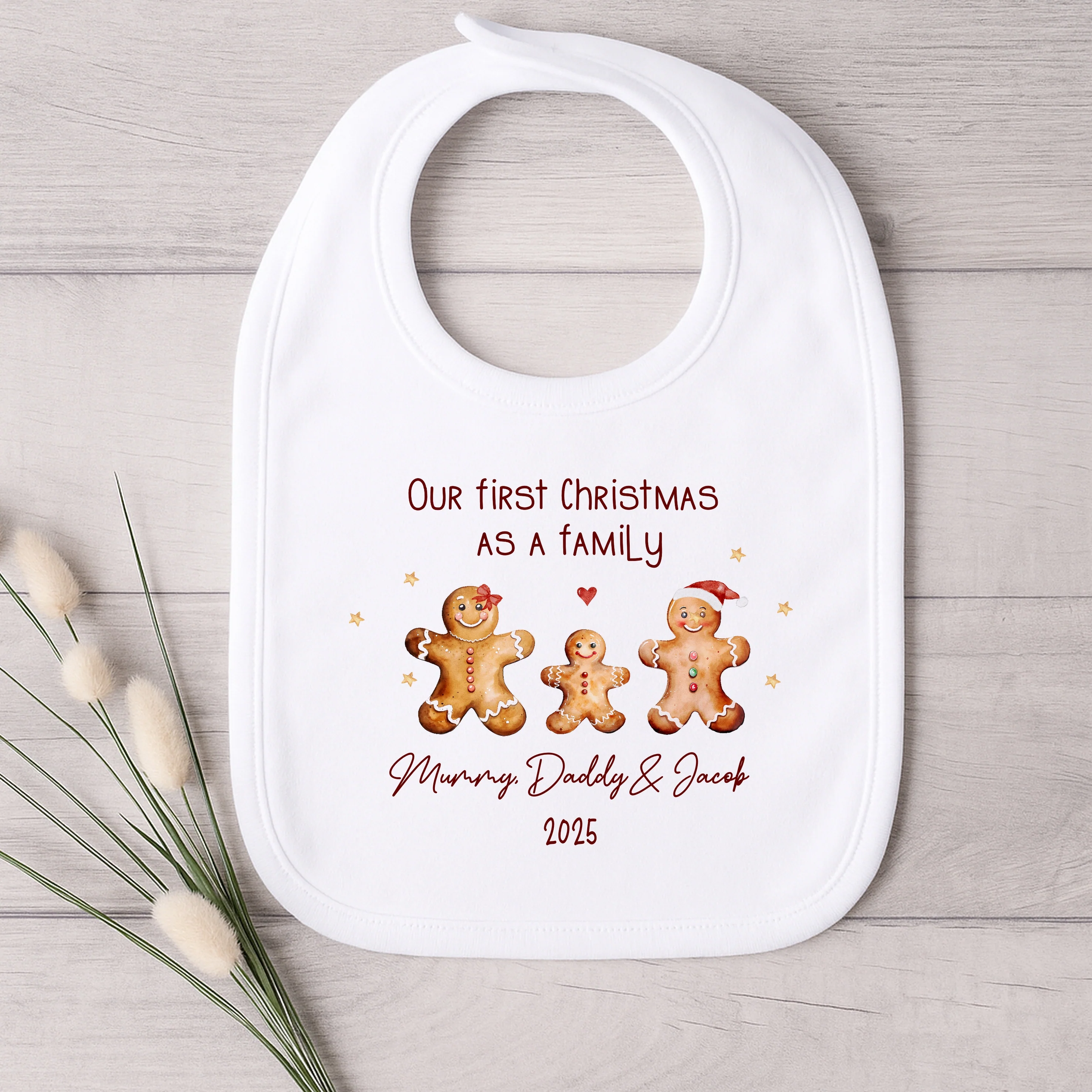 Personalised Gingerbread First Christmas As A Family Baby Grow/Vest/Bib - Image 3