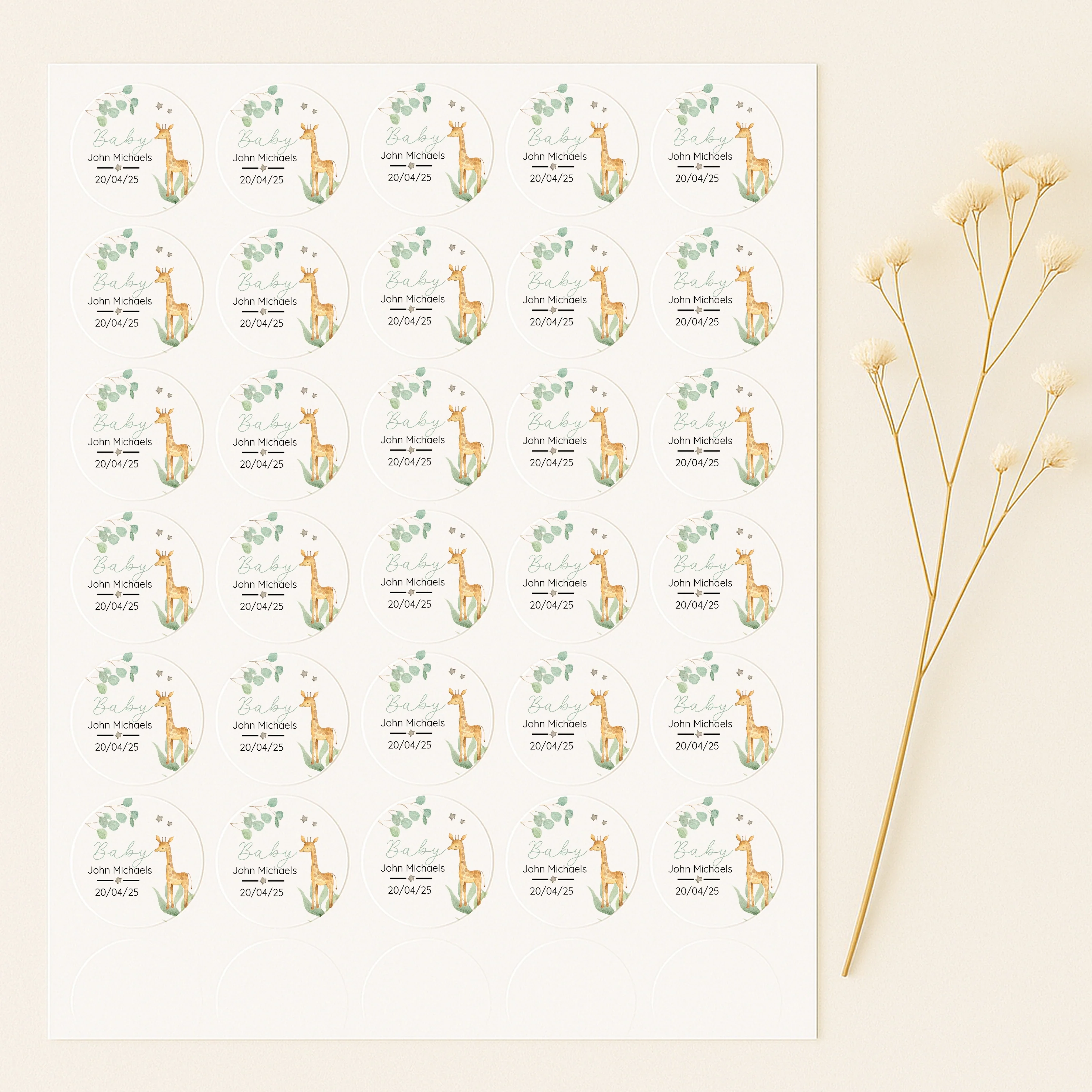 Personalised Giraffe Baby Shower Stickers - Image 2
