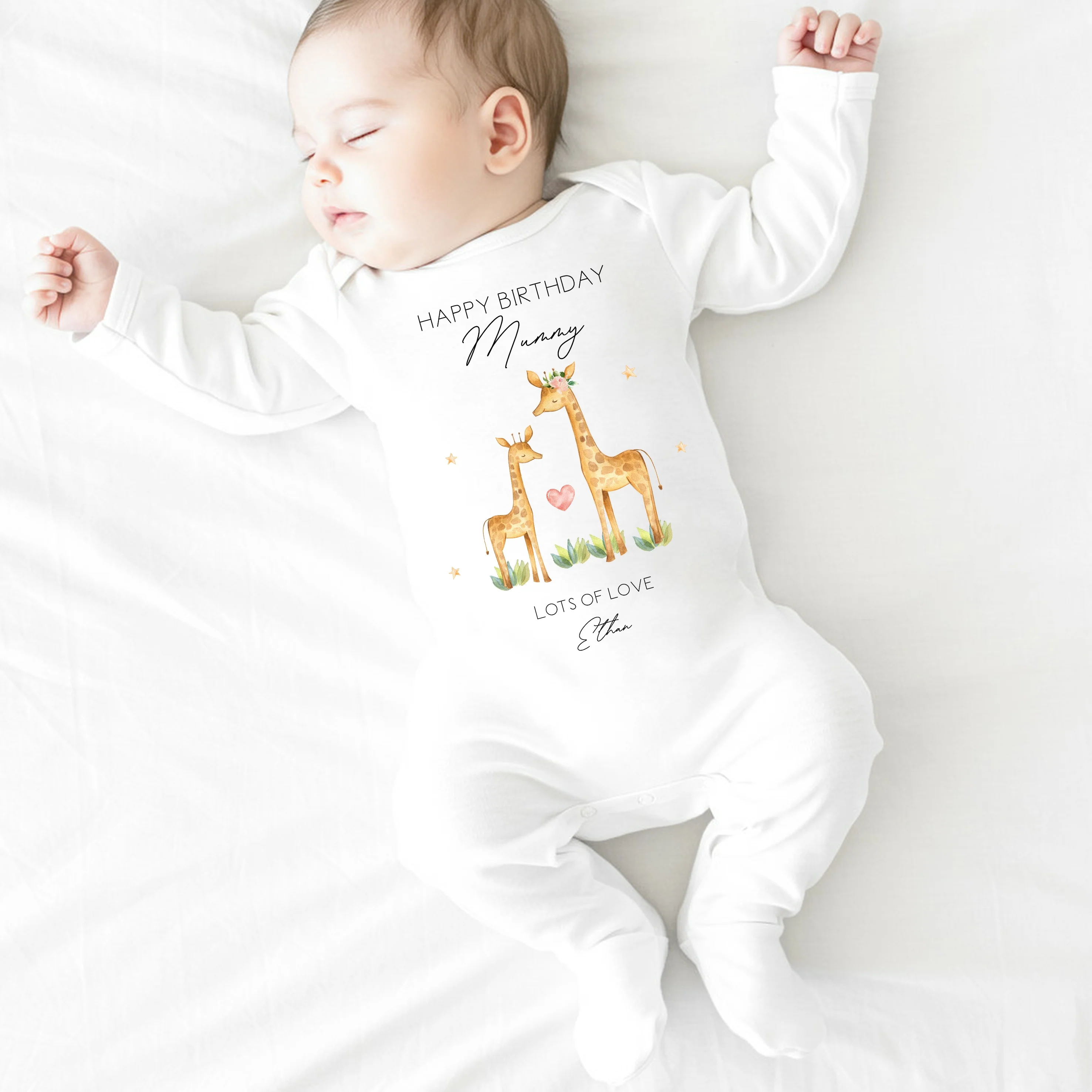 Personalised Giraffe Happy Birthday Mummy/Daddy Baby Grow or Vest - Image 3