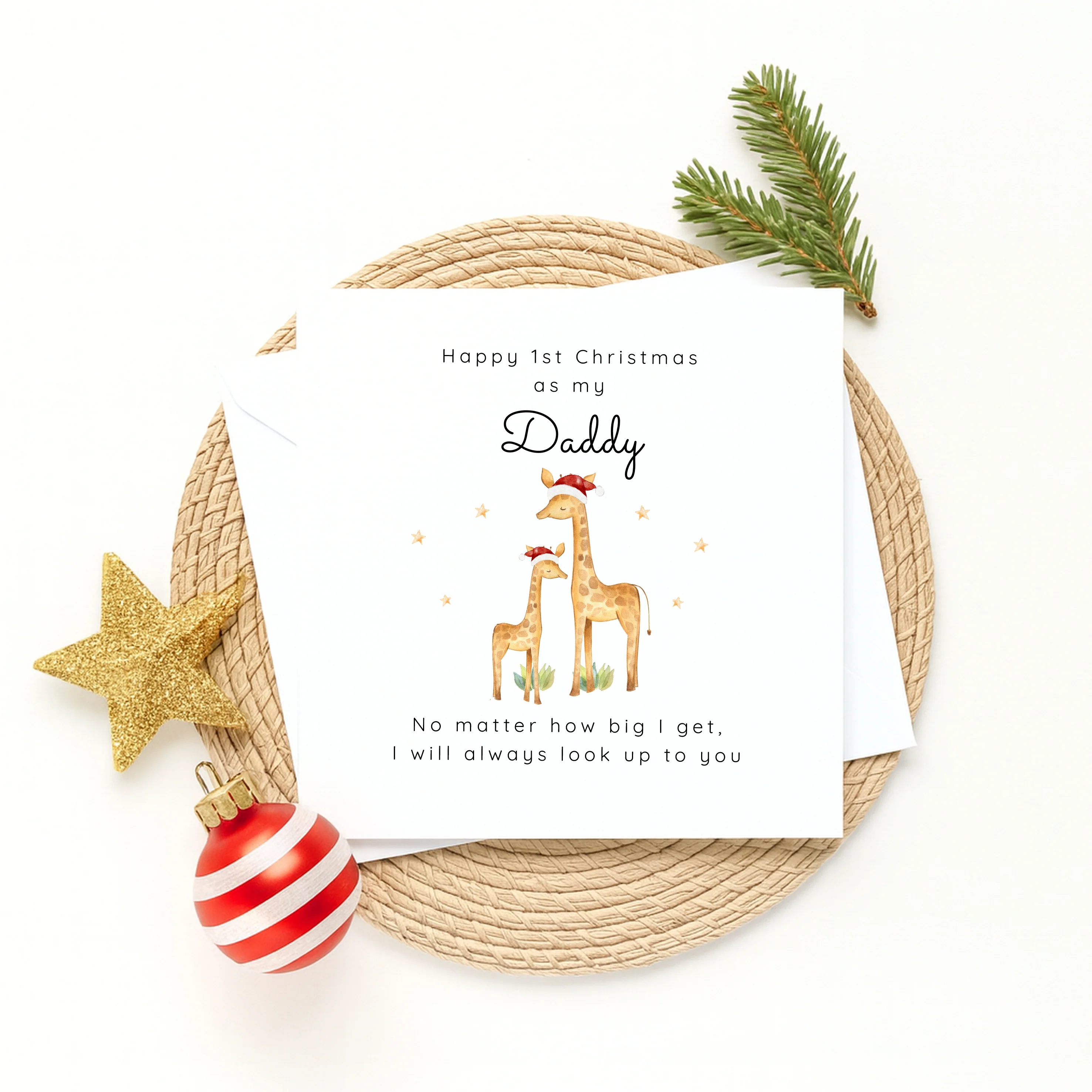 Personalised Giraffe Happy First Christmas As My Daddy Christmas Card - Image 2