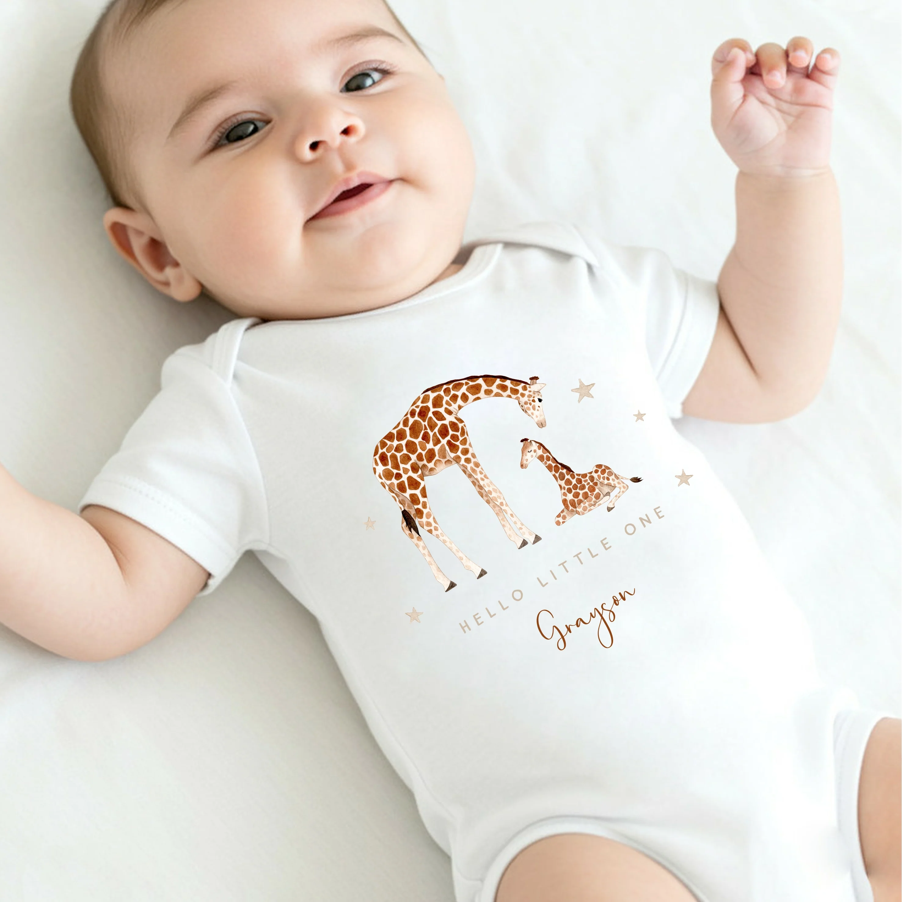 Personalised Giraffe Hello Little One Babygrow/Vest - Image 3