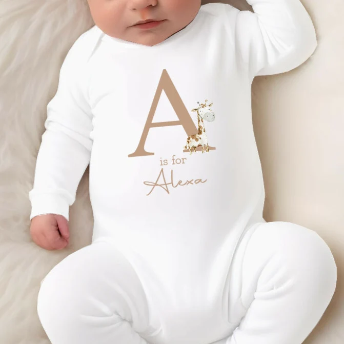 Personalised Giraffe Initial Babygrow/Vest/Bib