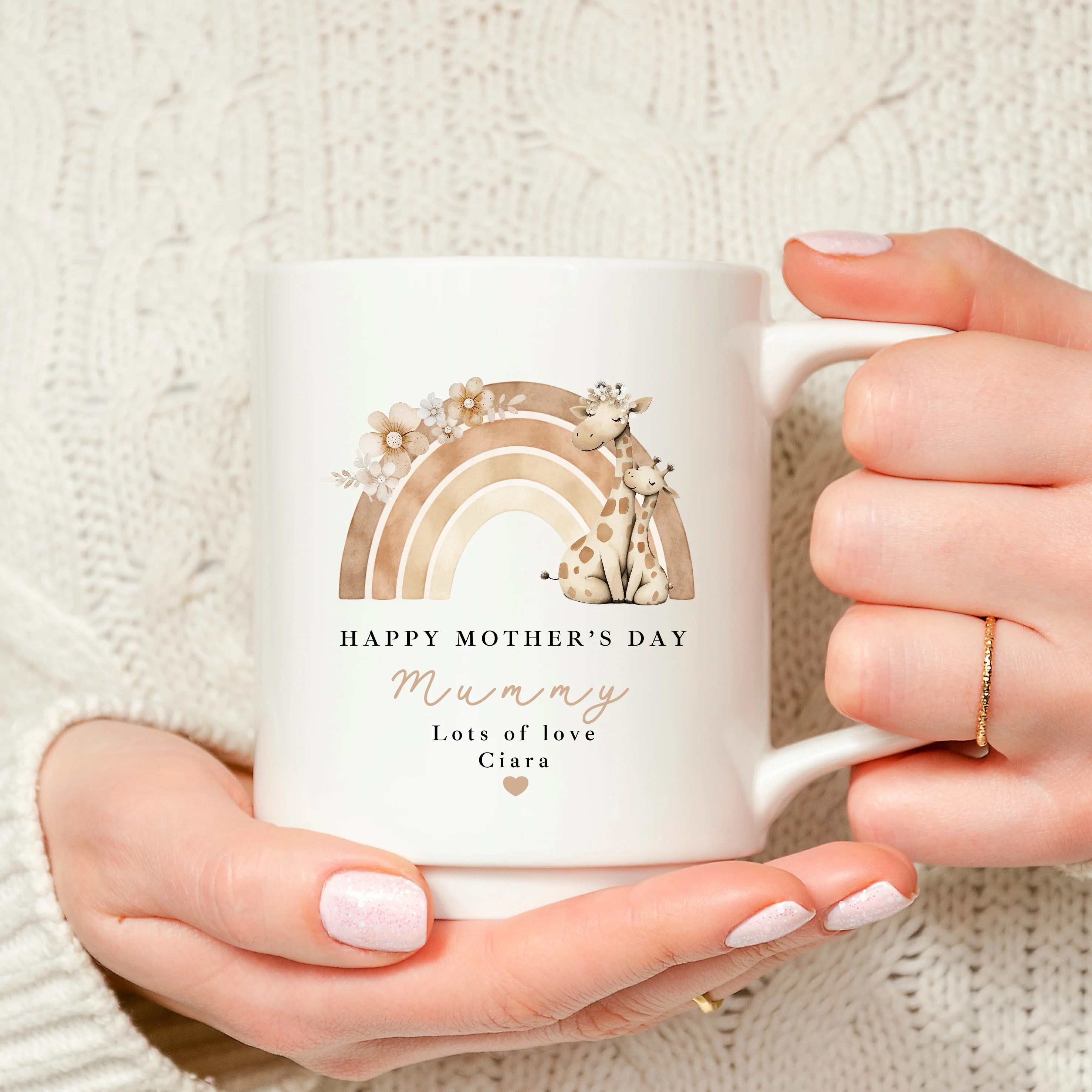 Personalised Giraffe Rainbow Happy Mother's Day Mug - Image 4