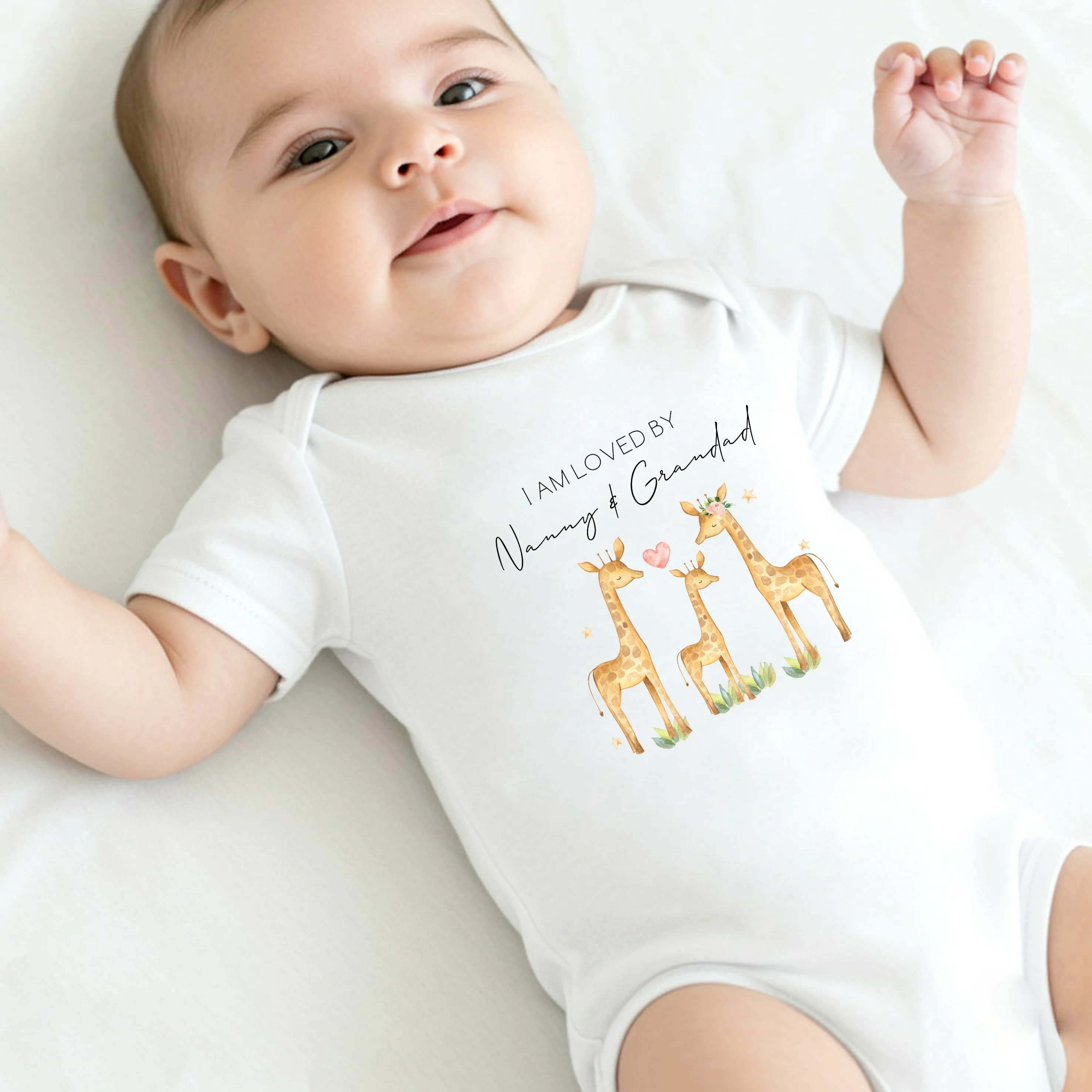 Personalised Giraffes Loved By Nanny Baby Grow or Vest - Image 2