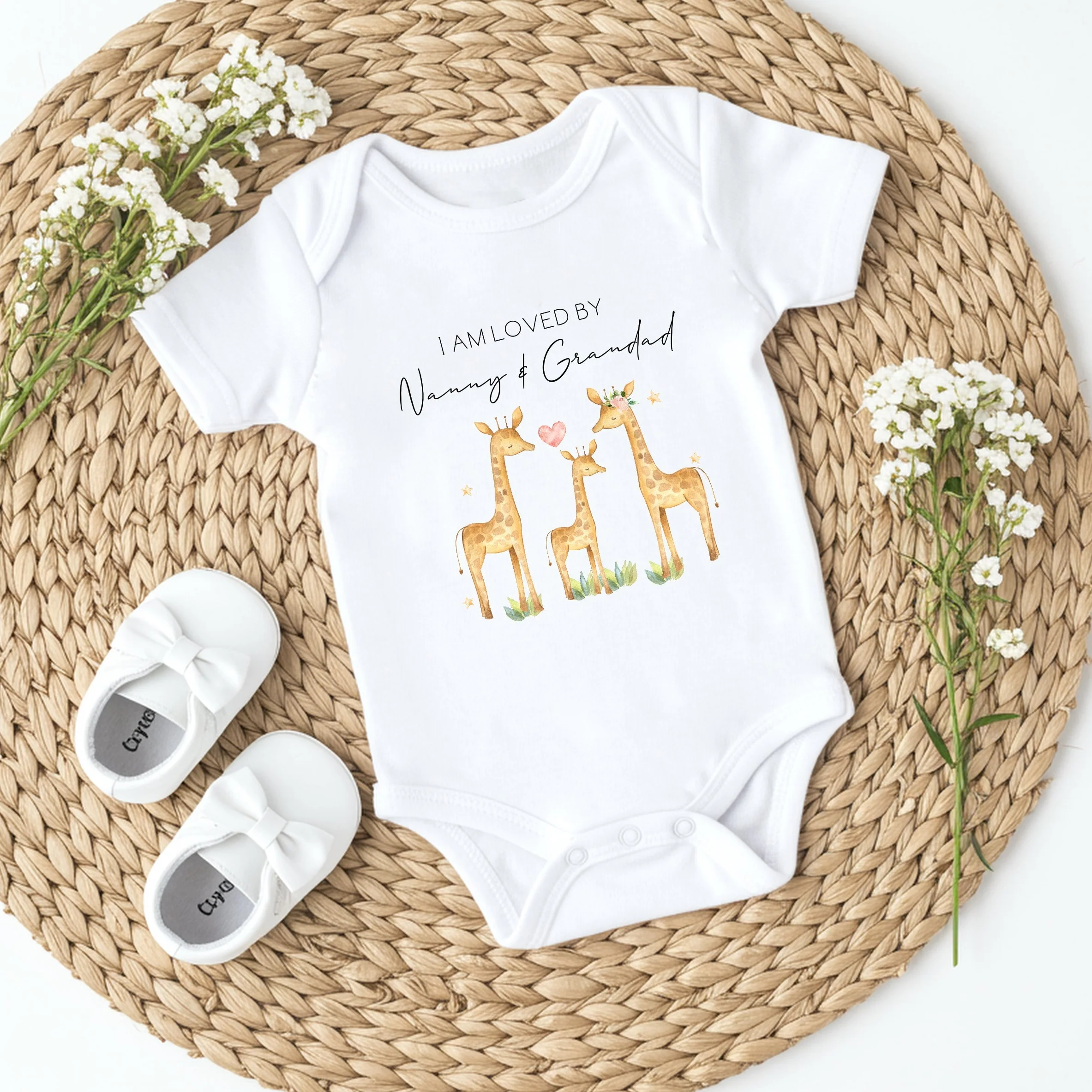Personalised Giraffes Loved By Nanny Baby Grow or Vest - Image 3
