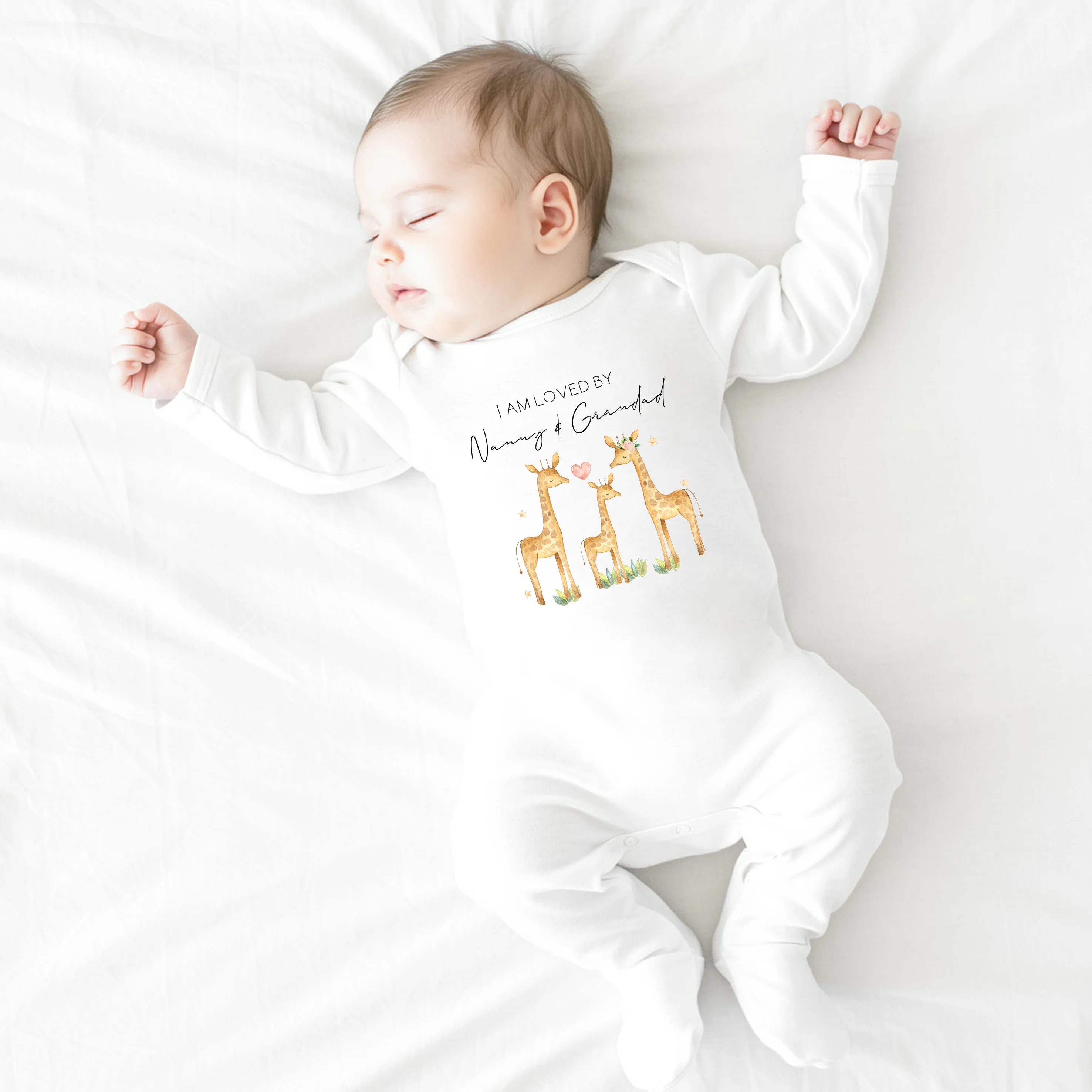 Personalised Giraffes Loved By Nanny Baby Grow or Vest - Image 5