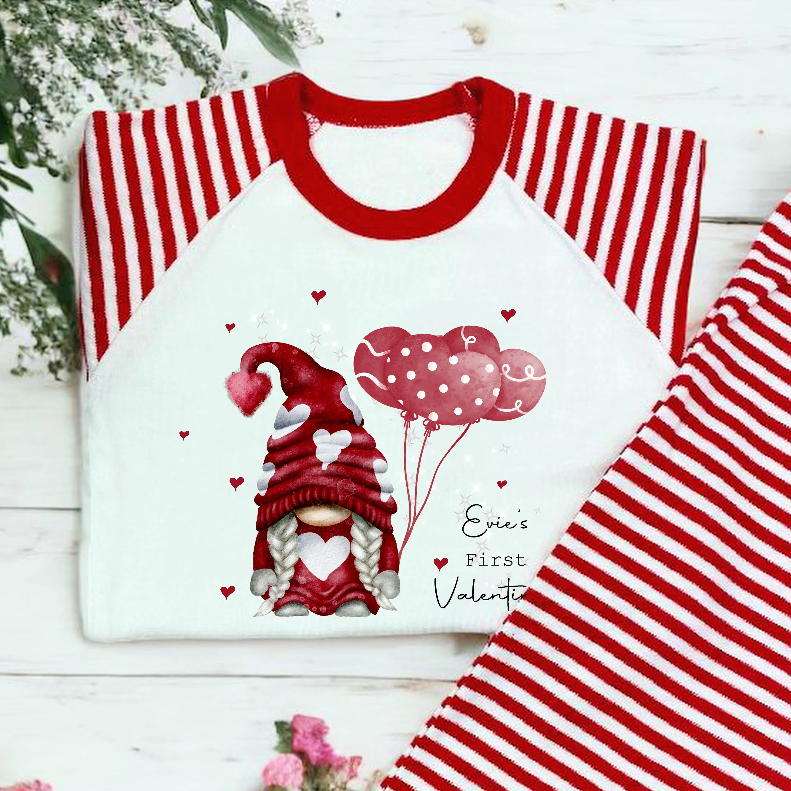Personalised Girl Gonk My First Valentine's Day Red Striped Pyjamas - Image 3