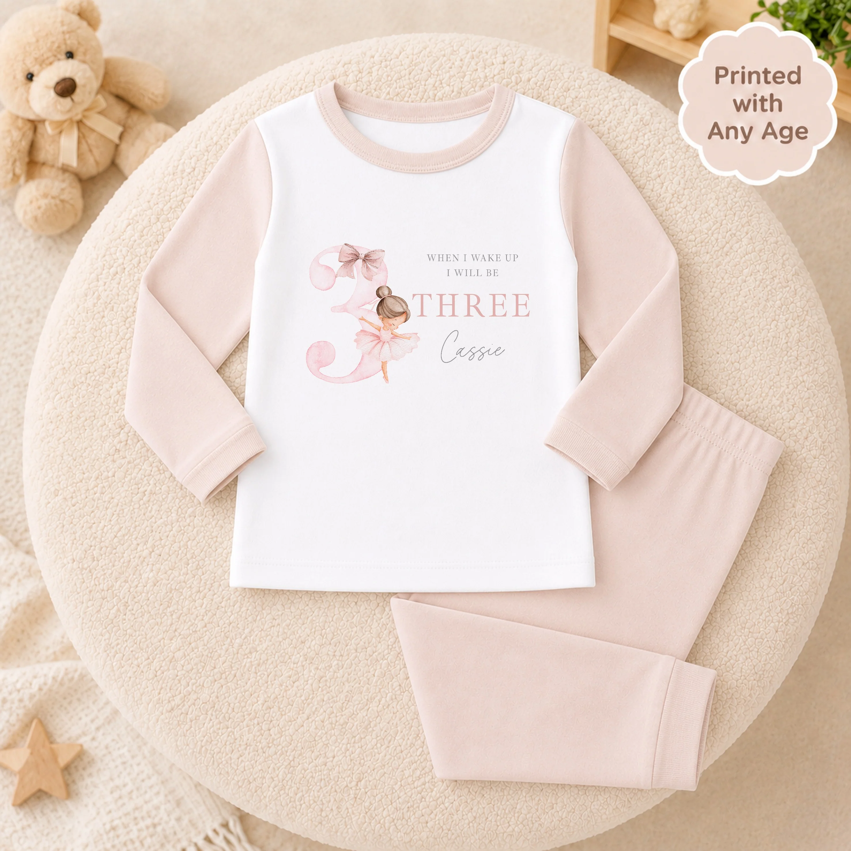 Personalised Girls Pink Ballerina Any Age Birthday Pyjamas - Image 2