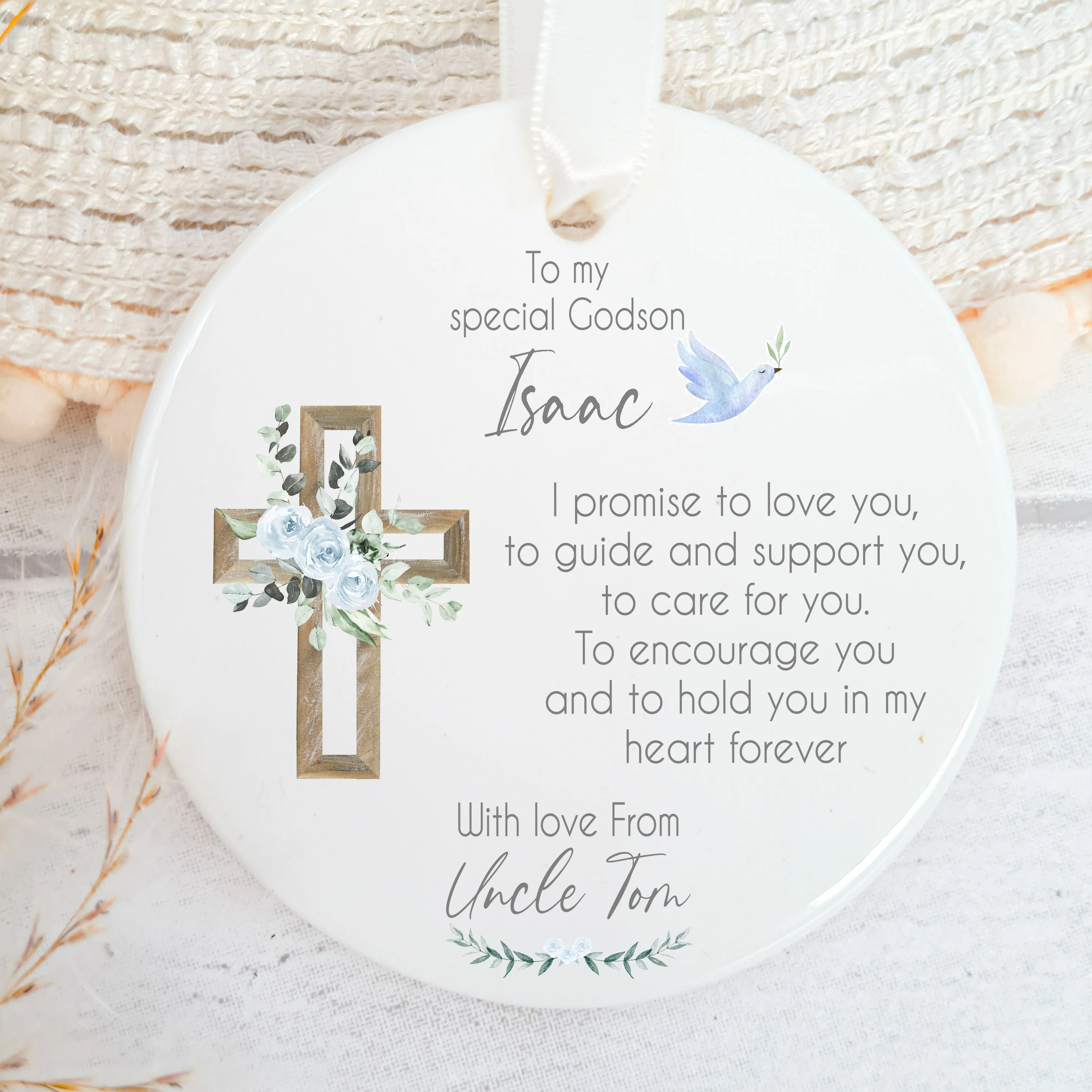 Personalised GodSon Poem Christening Ornament