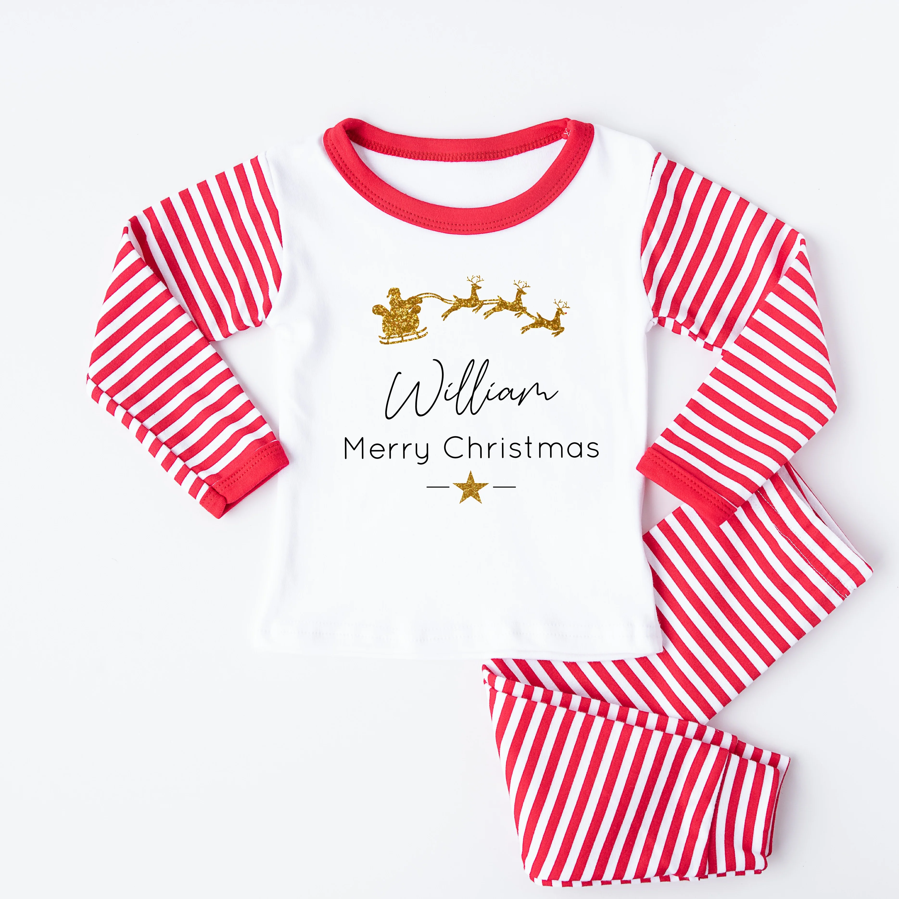Personalised Gold Glitter Sleigh Christmas Pyjamas - Image 3