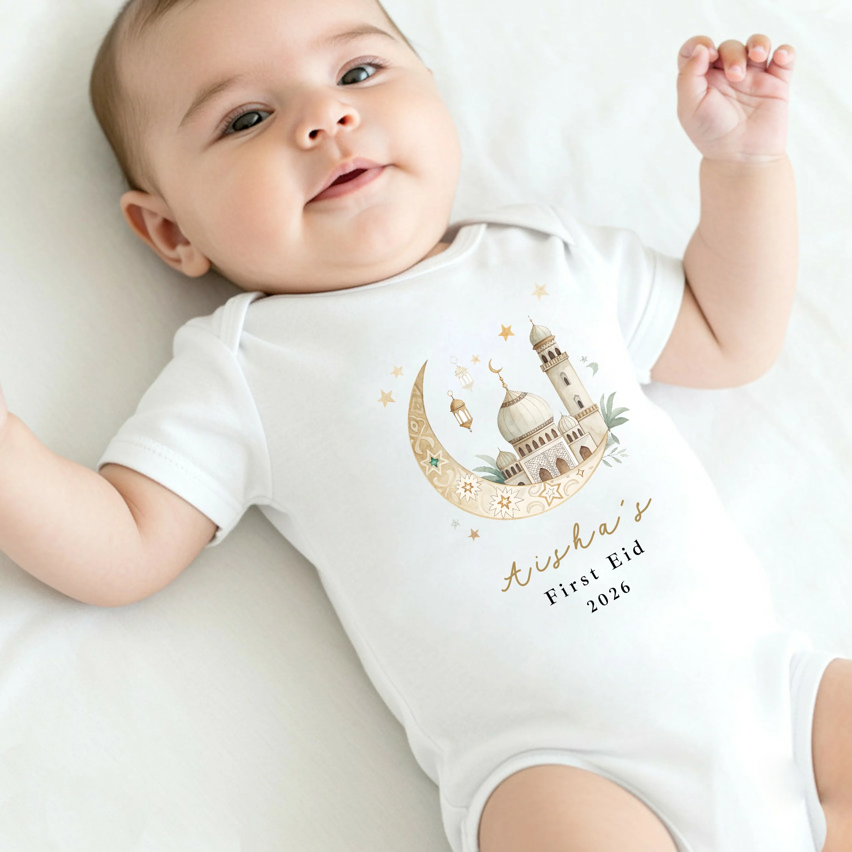 Personalised Gold Moon My First Eid Baby Grow, Vest or Bib - Image 6