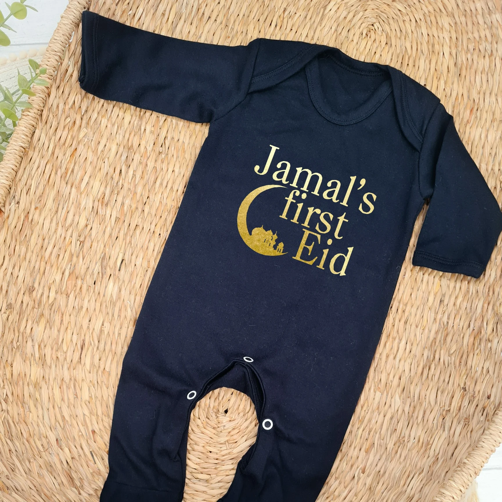 Personalised Gold Moon My First Eid Black Baby Grow - Image 2