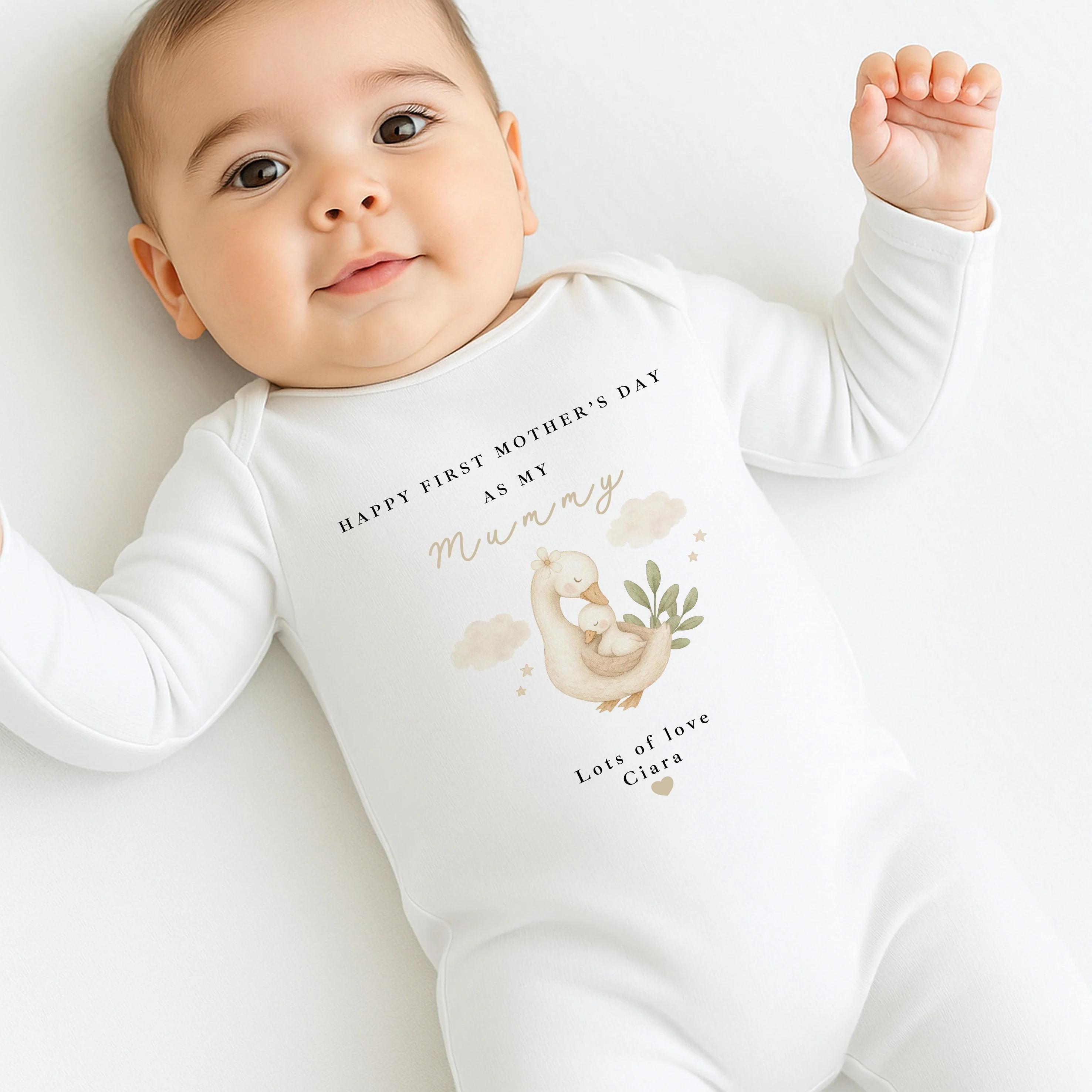 Personalised Goose Happy First Mother's Day Baby Grow, Vest or Bib - Image 3