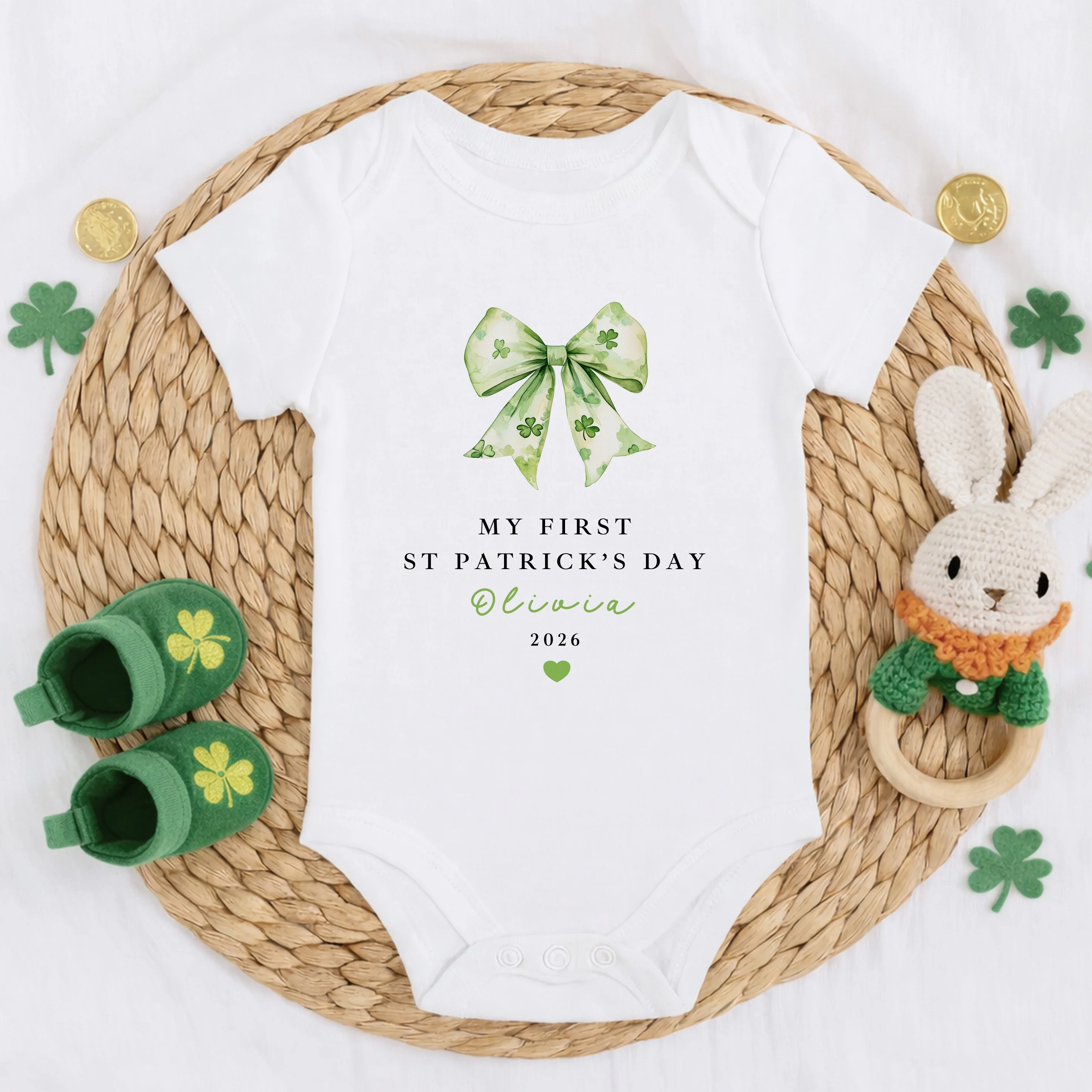Personalised Green Bow My First St Patricks Day Baby Grow, Vest or Bib - Image 3