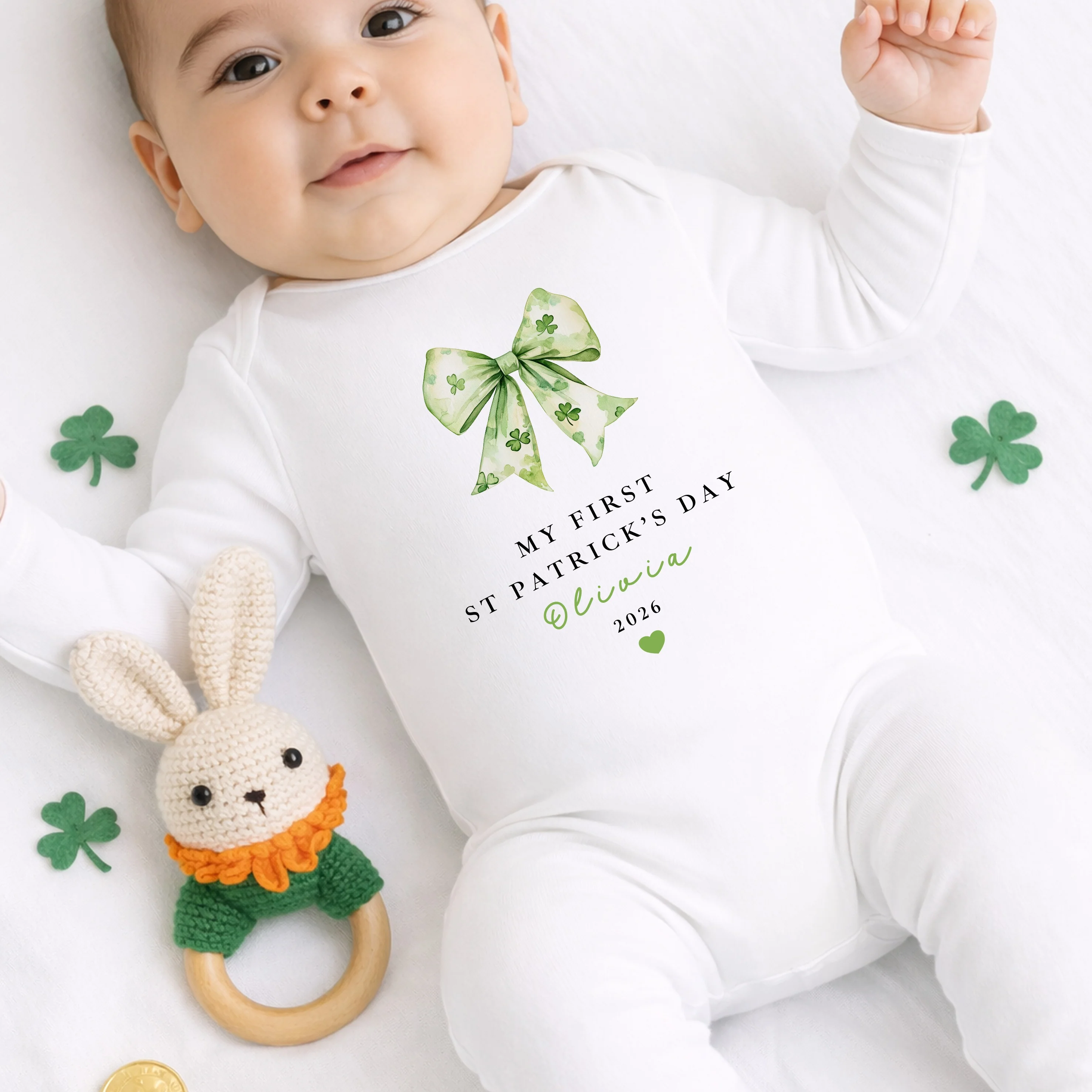 Personalised Green Bow My First St Patricks Day Baby Grow, Vest or Bib - Image 5