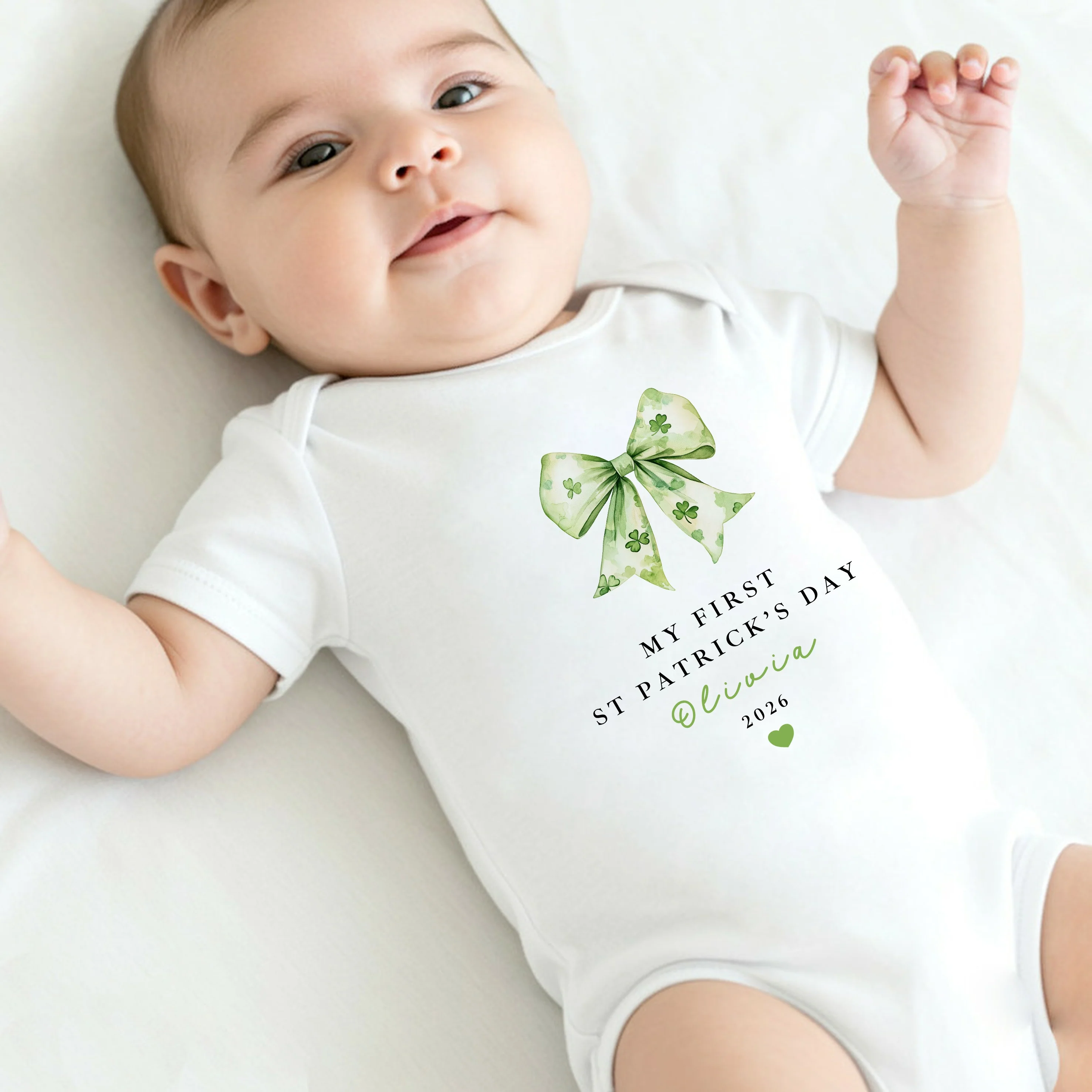 Personalised Green Bow My First St Patricks Day Baby Grow, Vest or Bib - Image 6