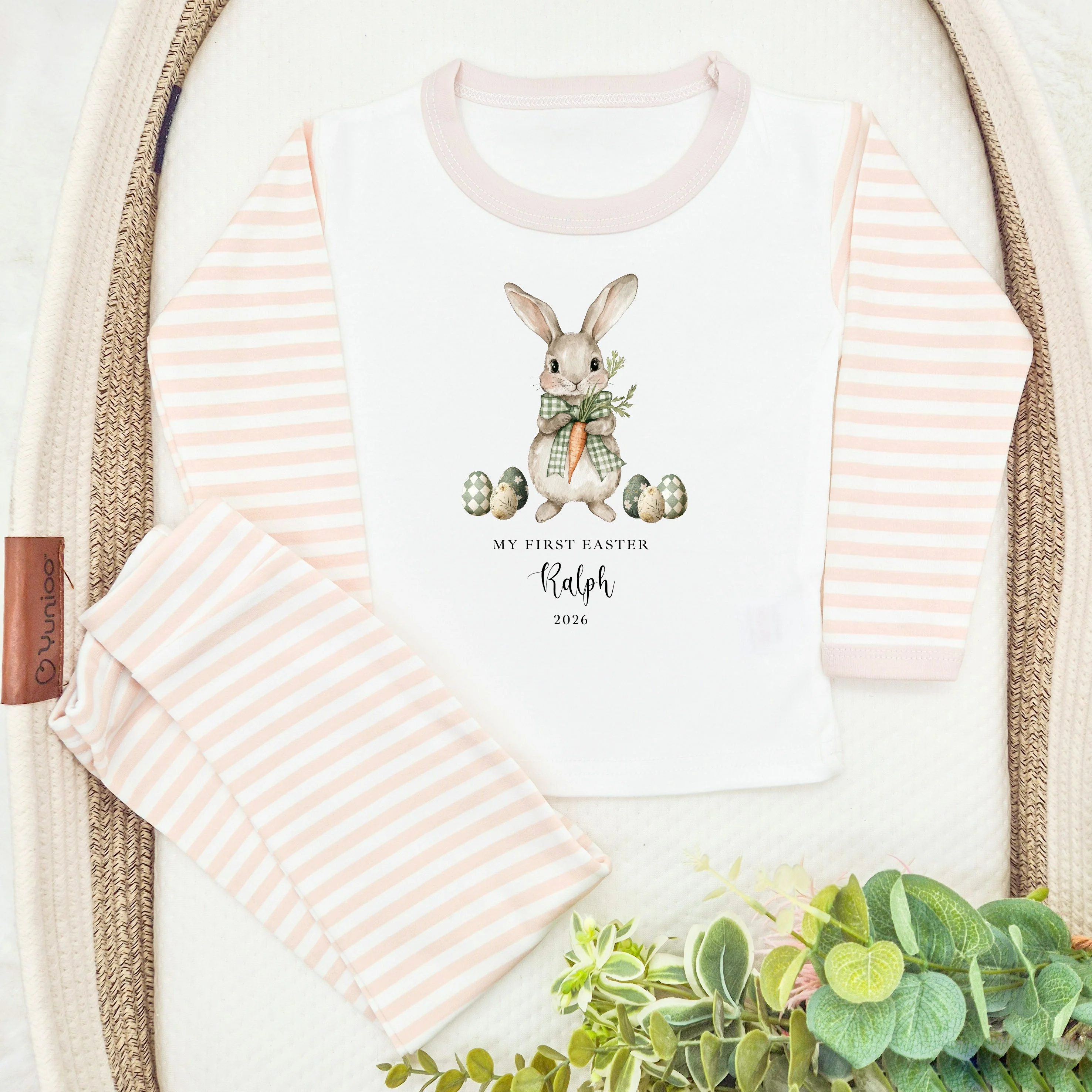 Personalised Green Bunny Beige My First Easter Pyjamas - Image 2