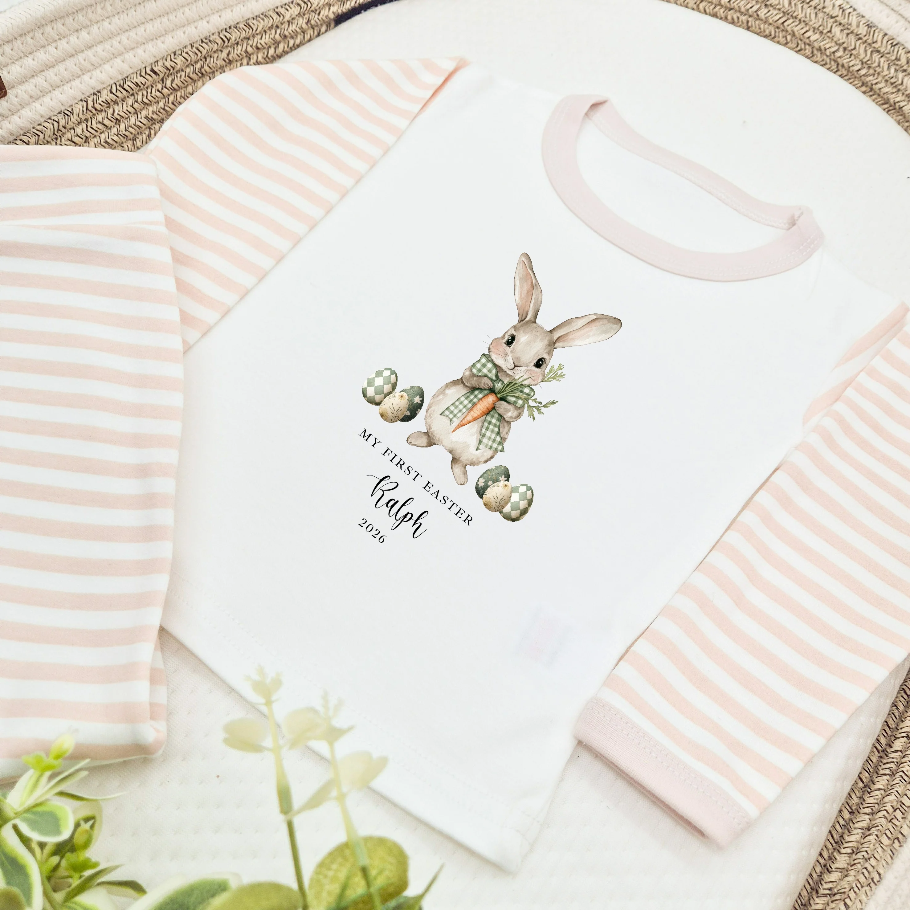 Personalised Green Bunny Beige My First Easter Pyjamas - Image 3