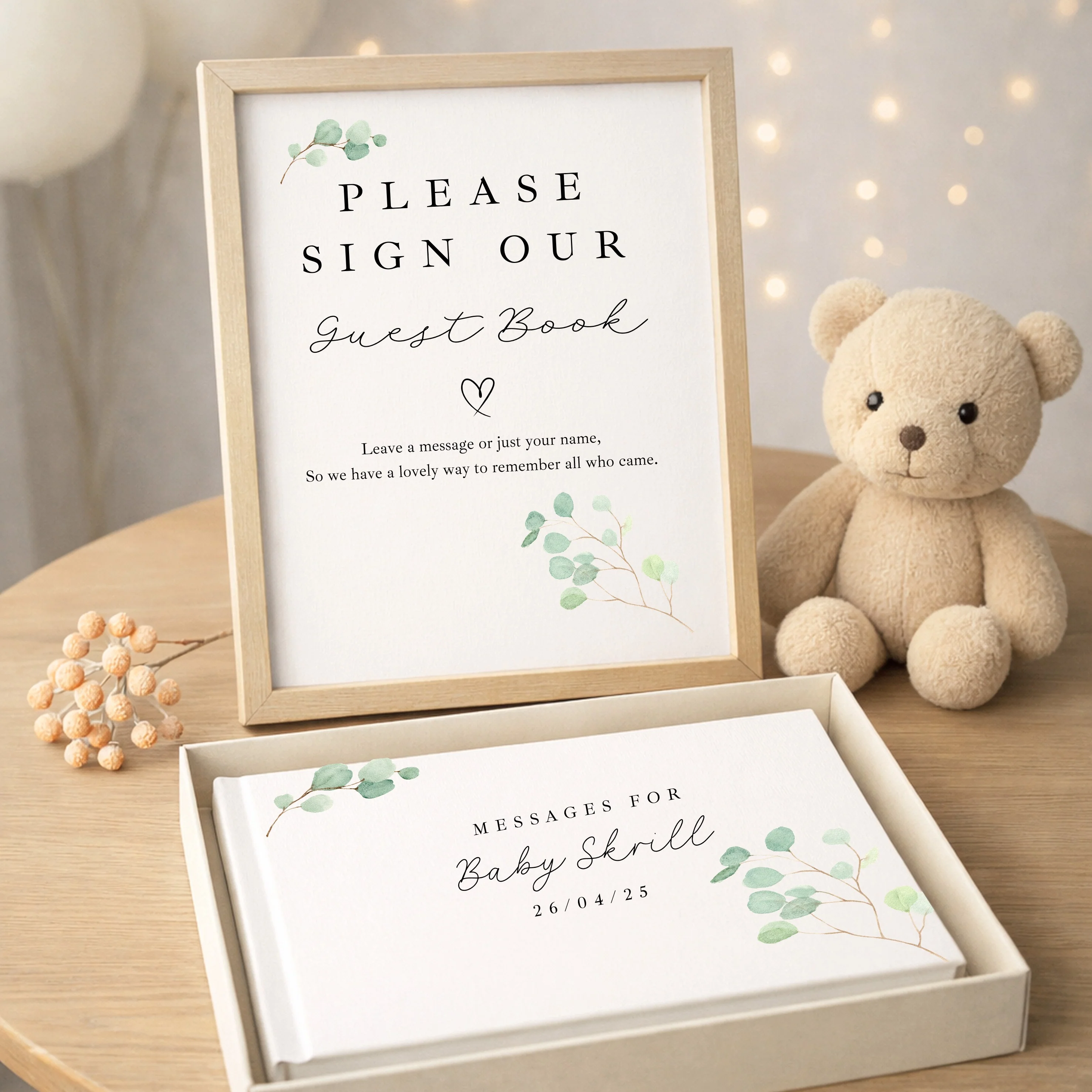 Personalised Green Leaf Baby Shower Guest Book - Image 3