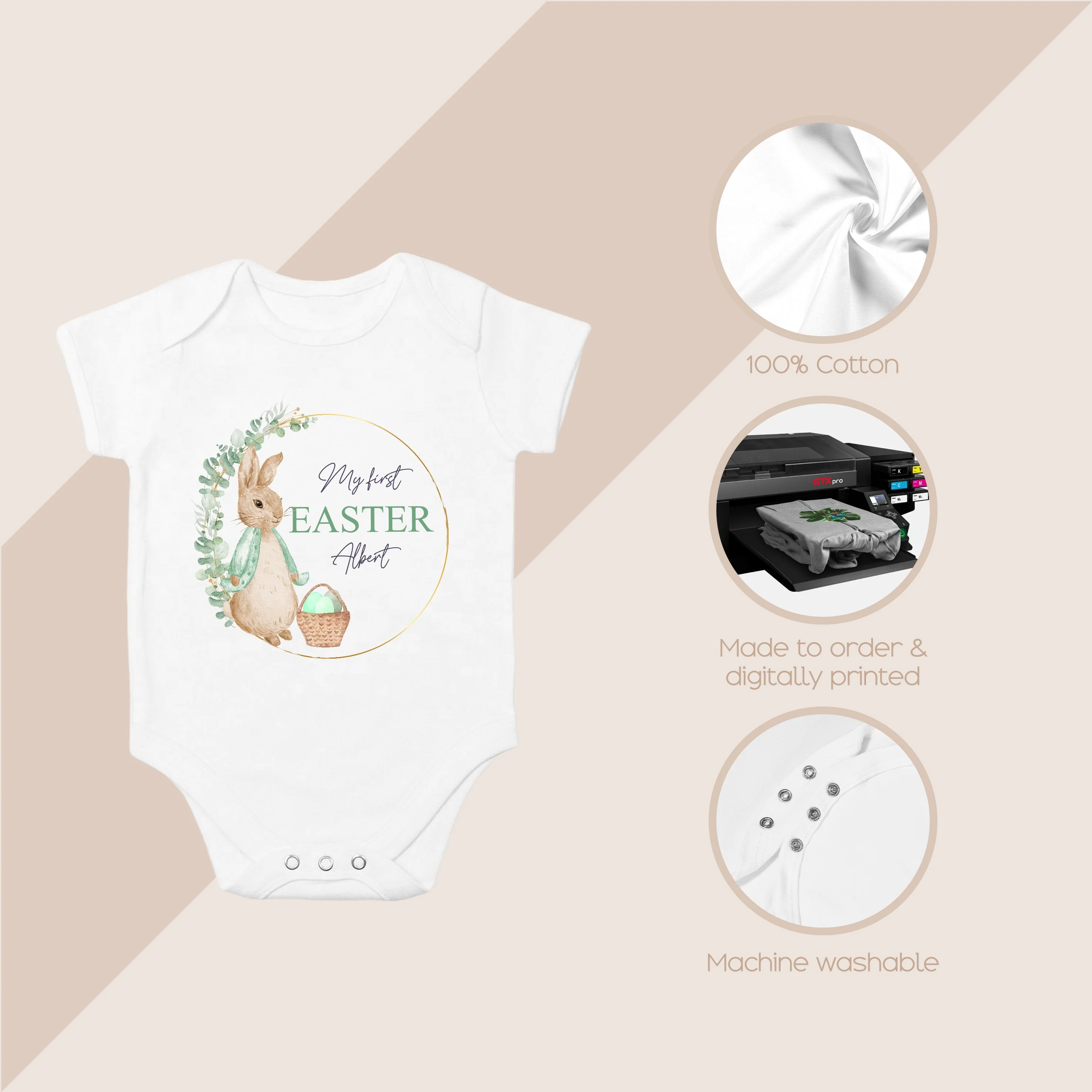 Personalised Green Rabbit Wreath My First Easter White Babygrow - Image 4
