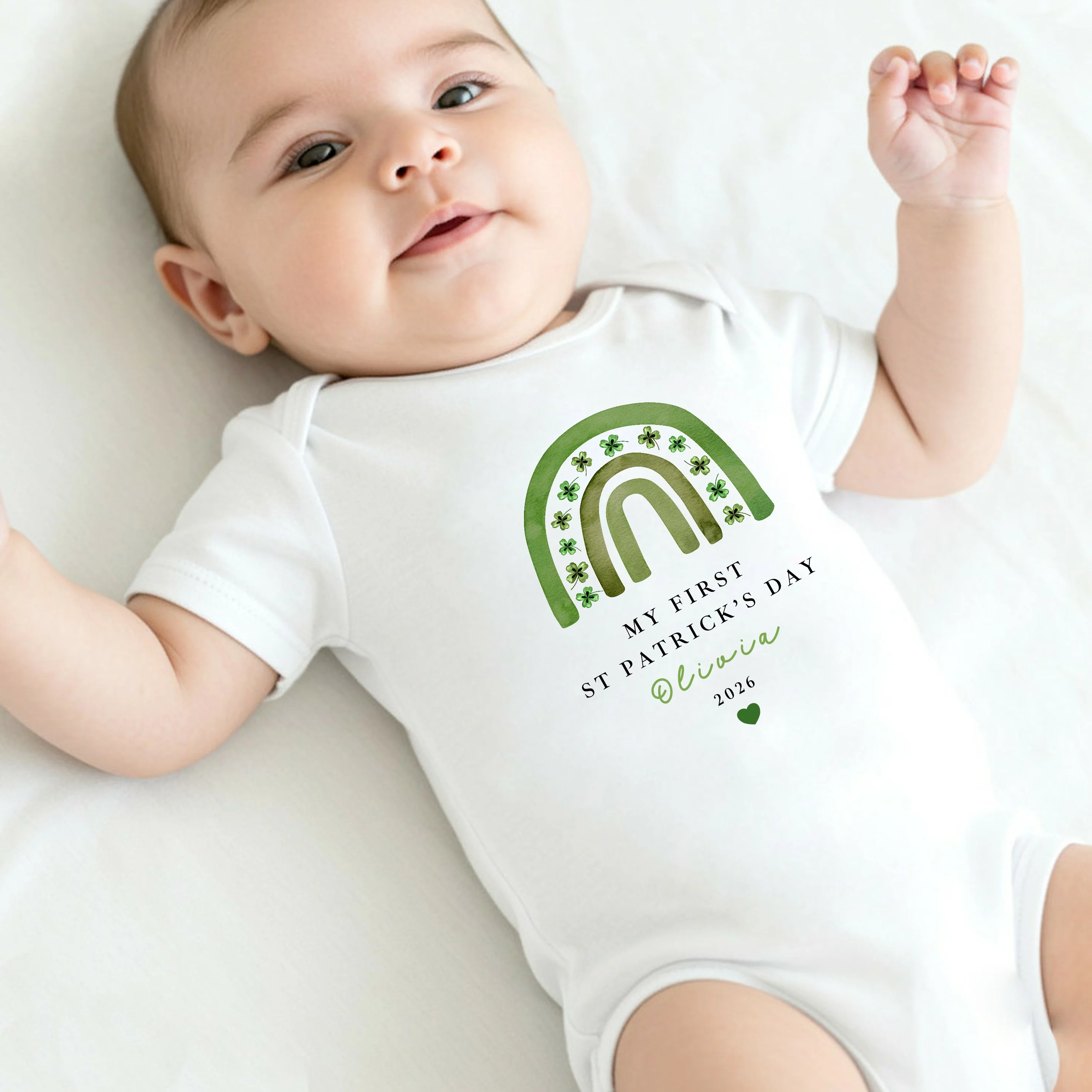 Personalised Green Rainbow My First St Patricks Day Baby Grow, Vest or Bib - Image 5