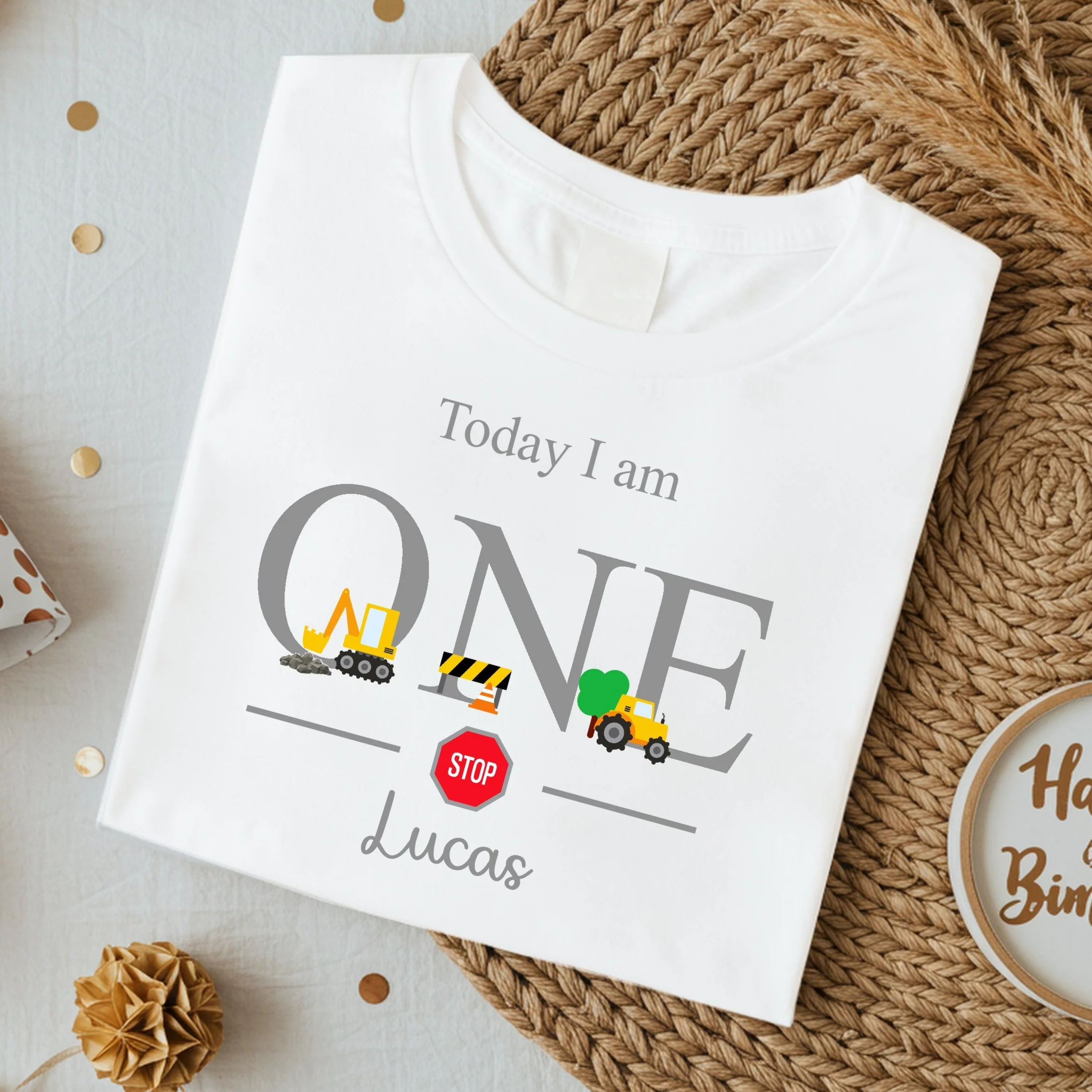 Personalised Grey Construction Any Age Birthday T-shirt - Image 3