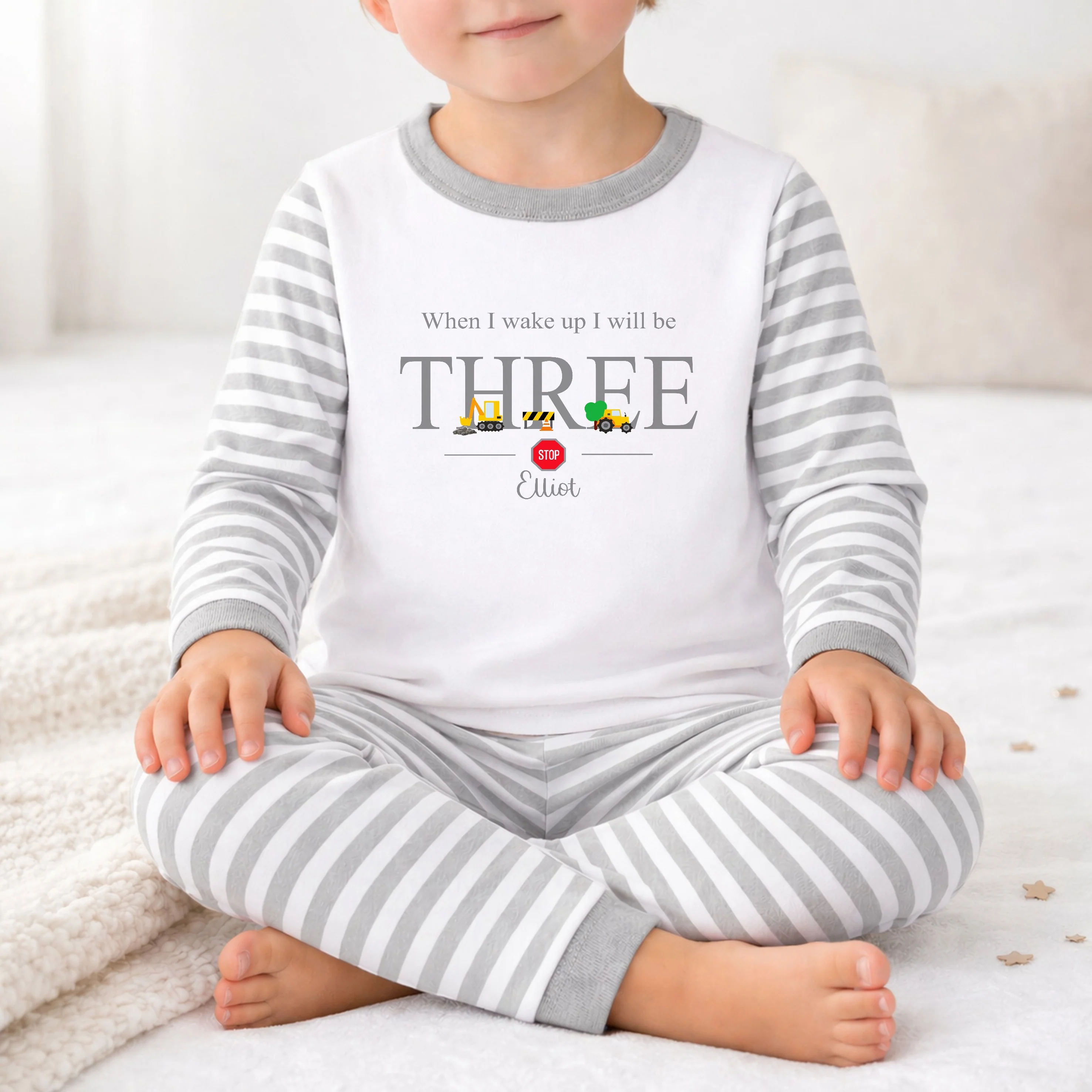 Personalised Grey Digger Construction Any Age Birthday Pyjamas - Image 4