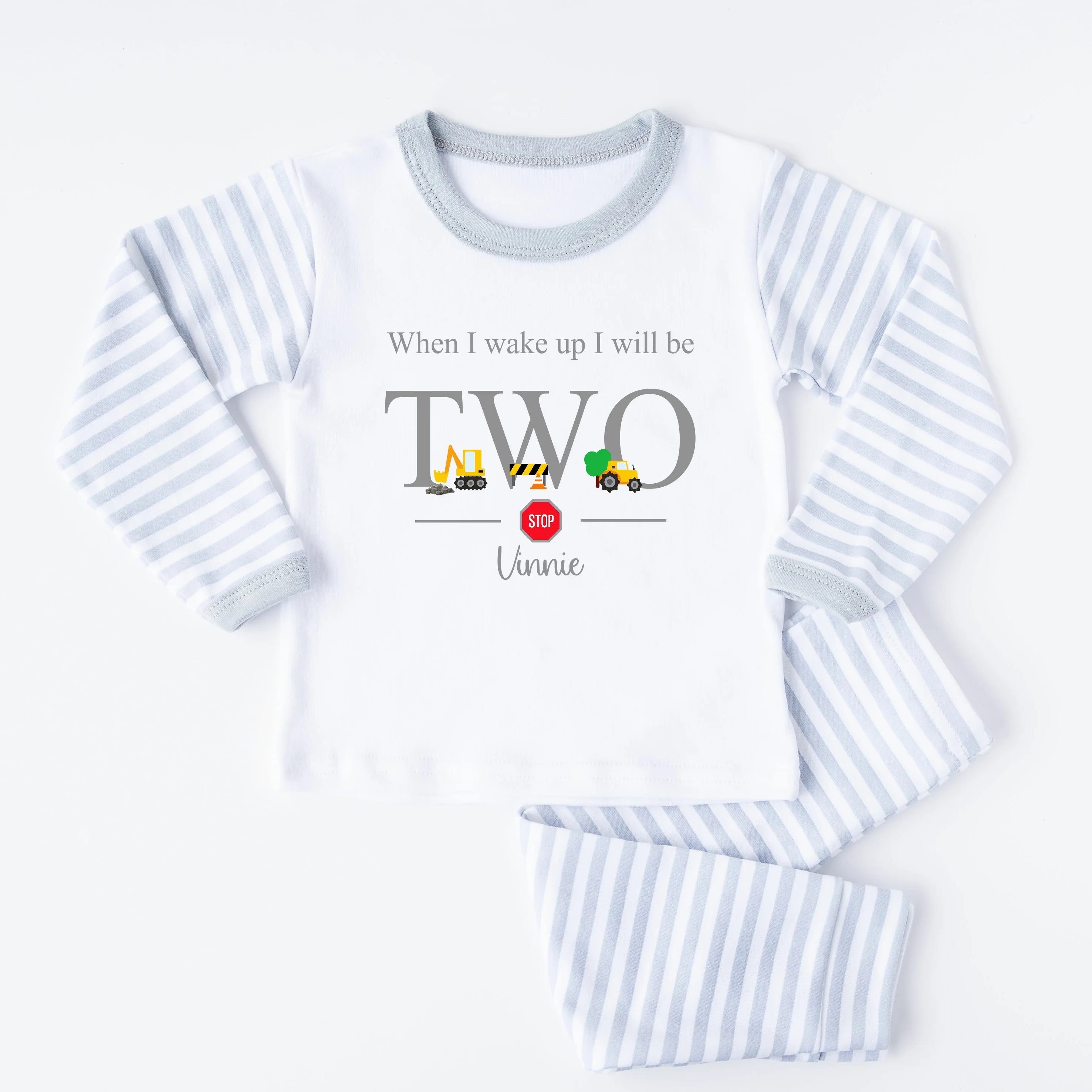 Personalised Grey Digger Construction Any Age Birthday Pyjamas - Image 5