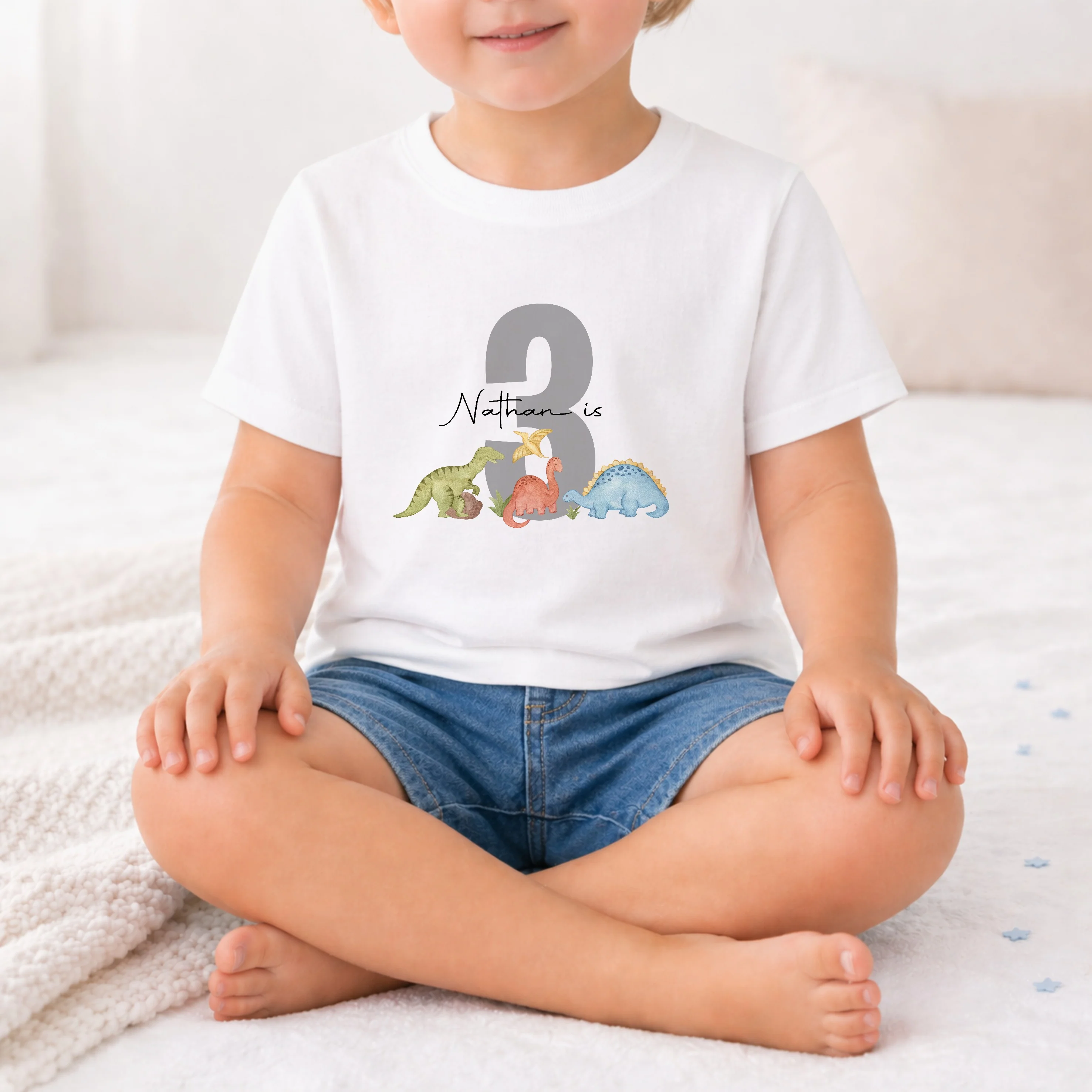 Personalised Grey Dinosaur Any Age Birthday T-Shirt - Image 2