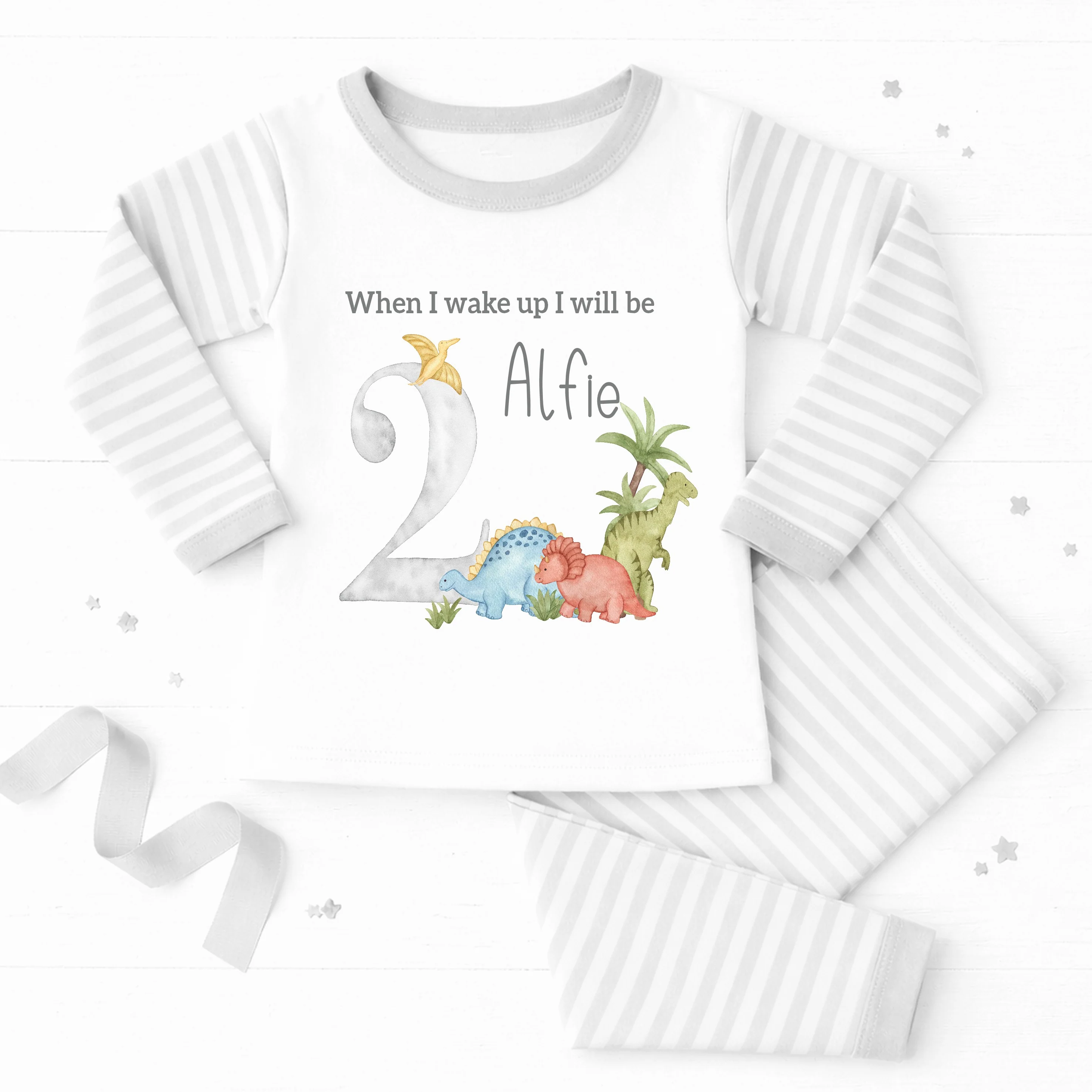 Personalised Grey Dinosaur Second Birthday Pyjamas - Image 2