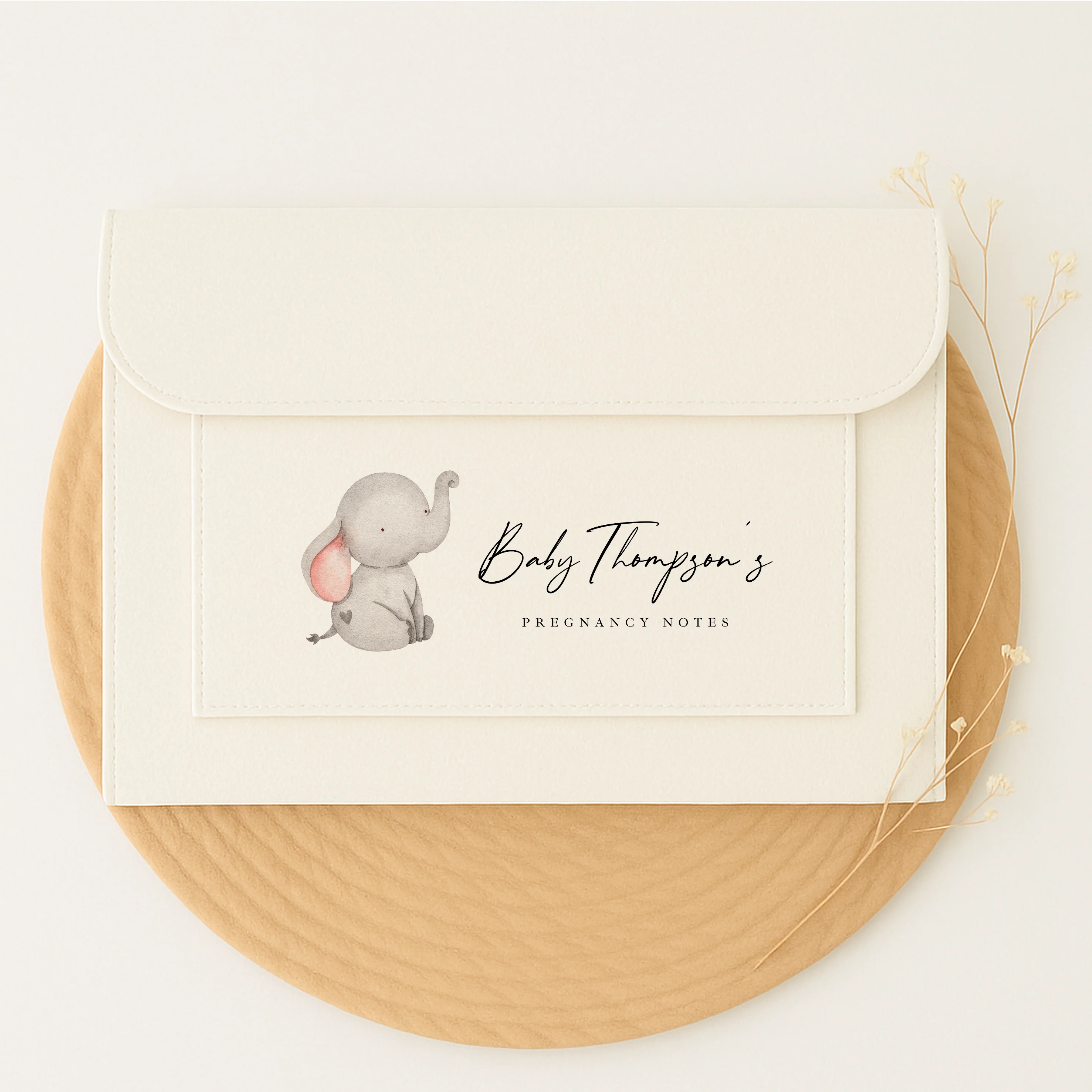 Personalised Grey Elephant Baby Maternity/Pregnancy Notes Folder - Image 3
