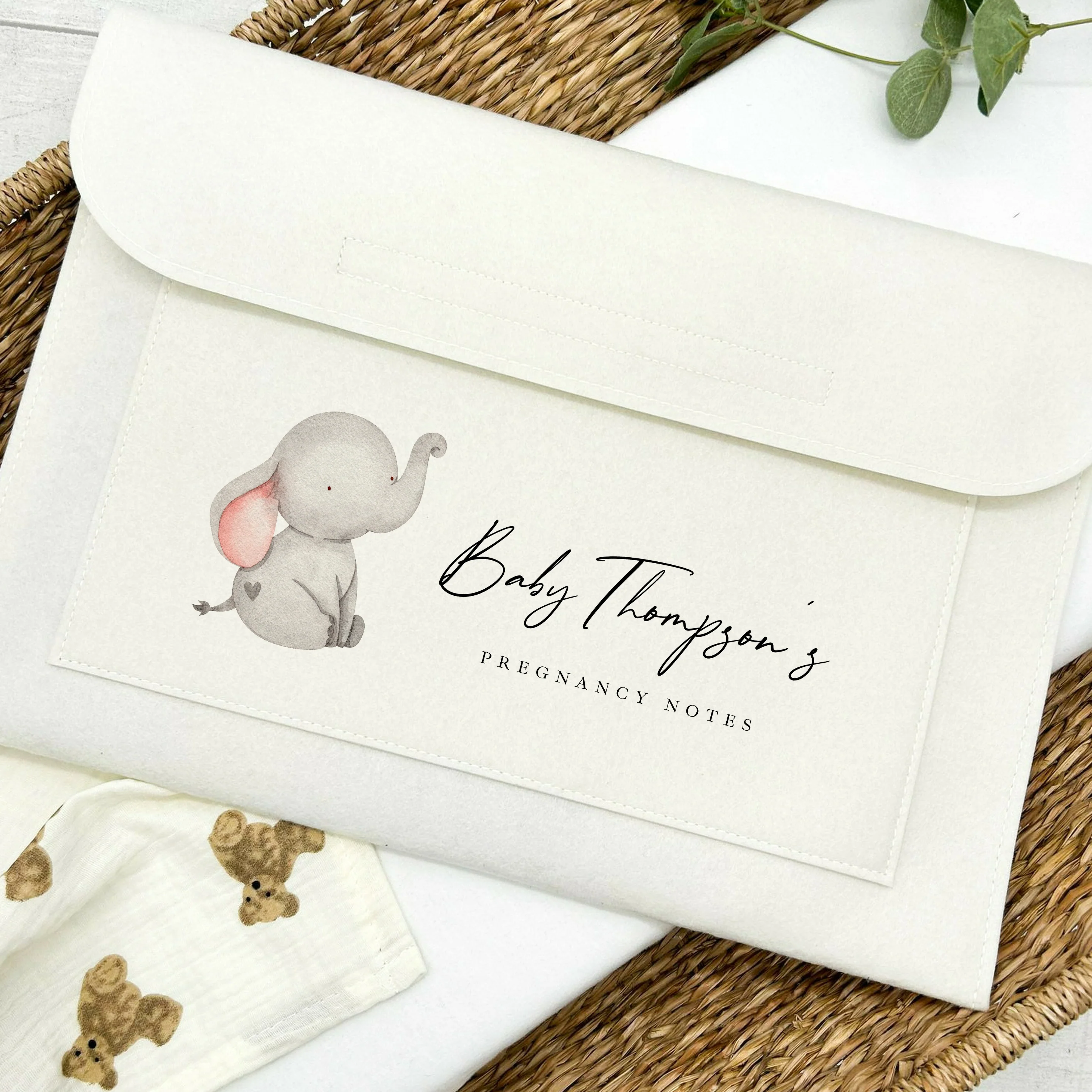 Personalised Grey Elephant Baby Maternity/Pregnancy Notes Folder - Image 5