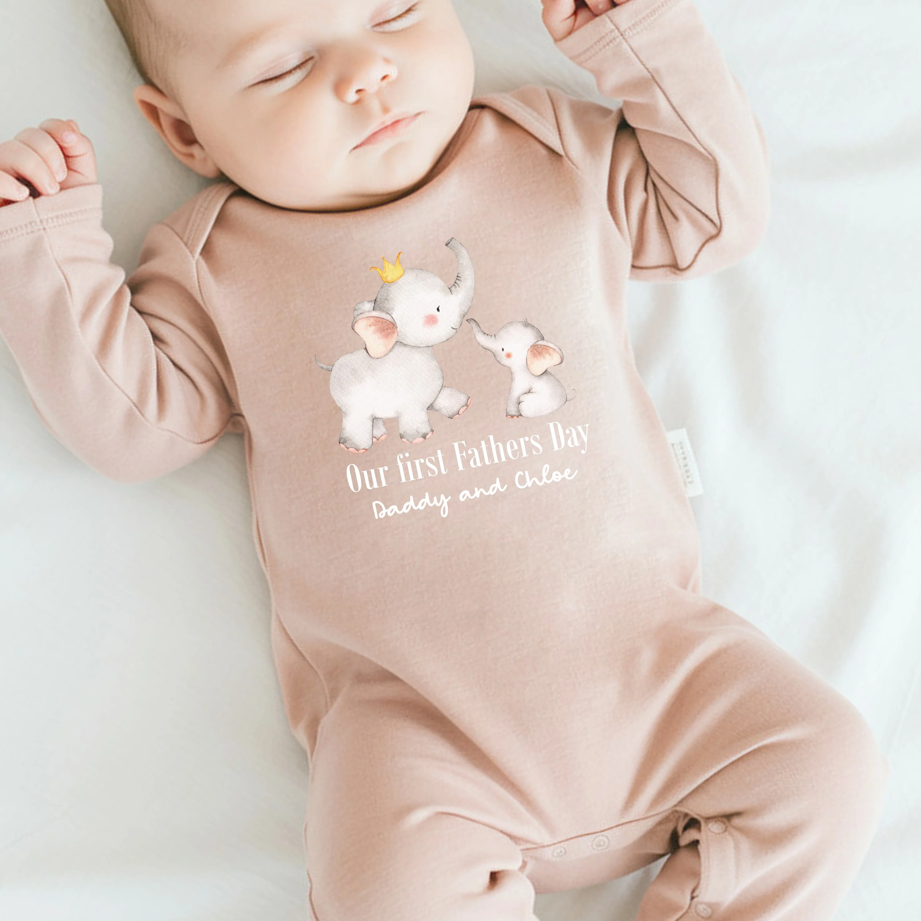 Personalised Grey Elephant First Father's Day Blue or Pink Baby Grow or Vest - Image 4