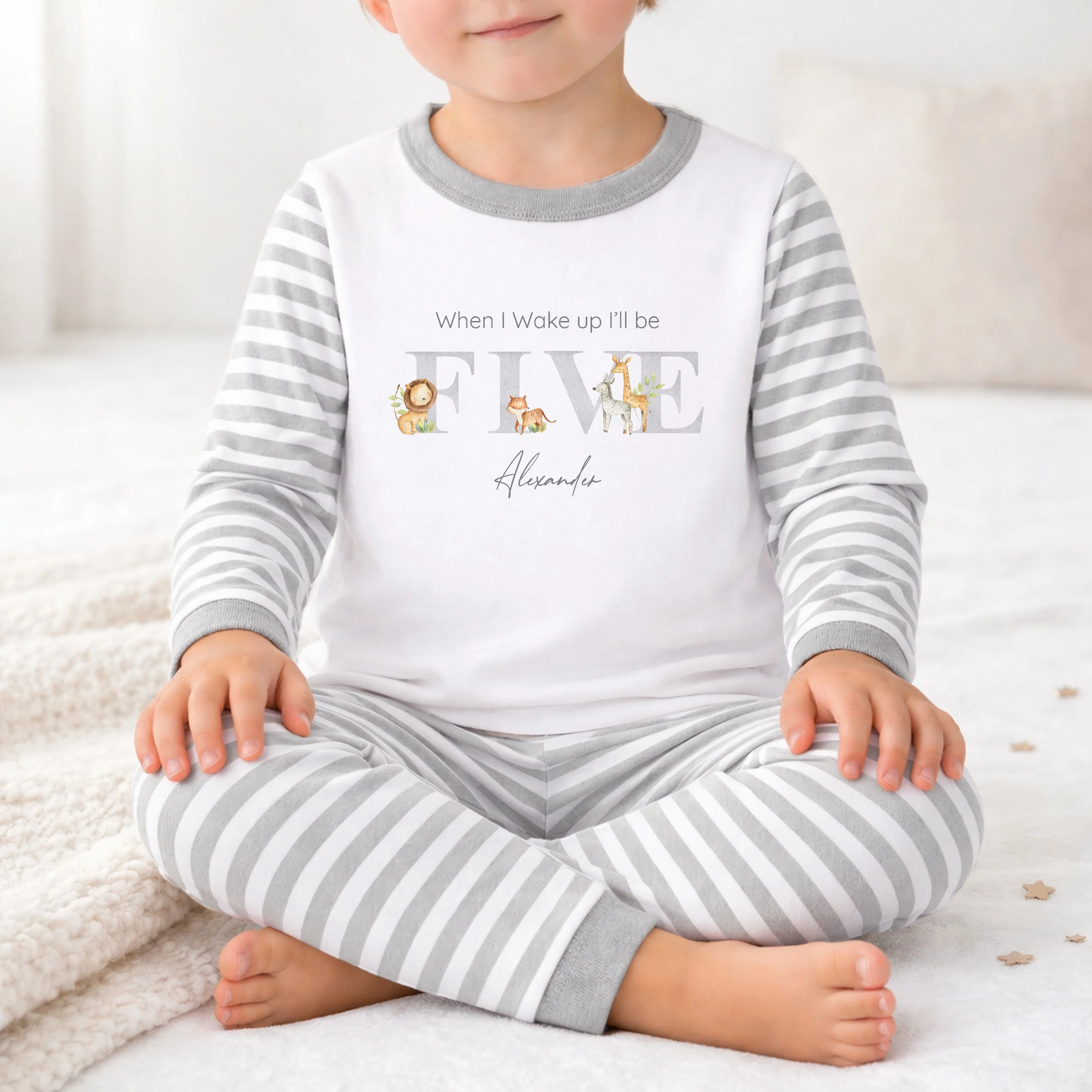Personalised Grey Jungle Any Age Birthday Pyjamas - Image 2