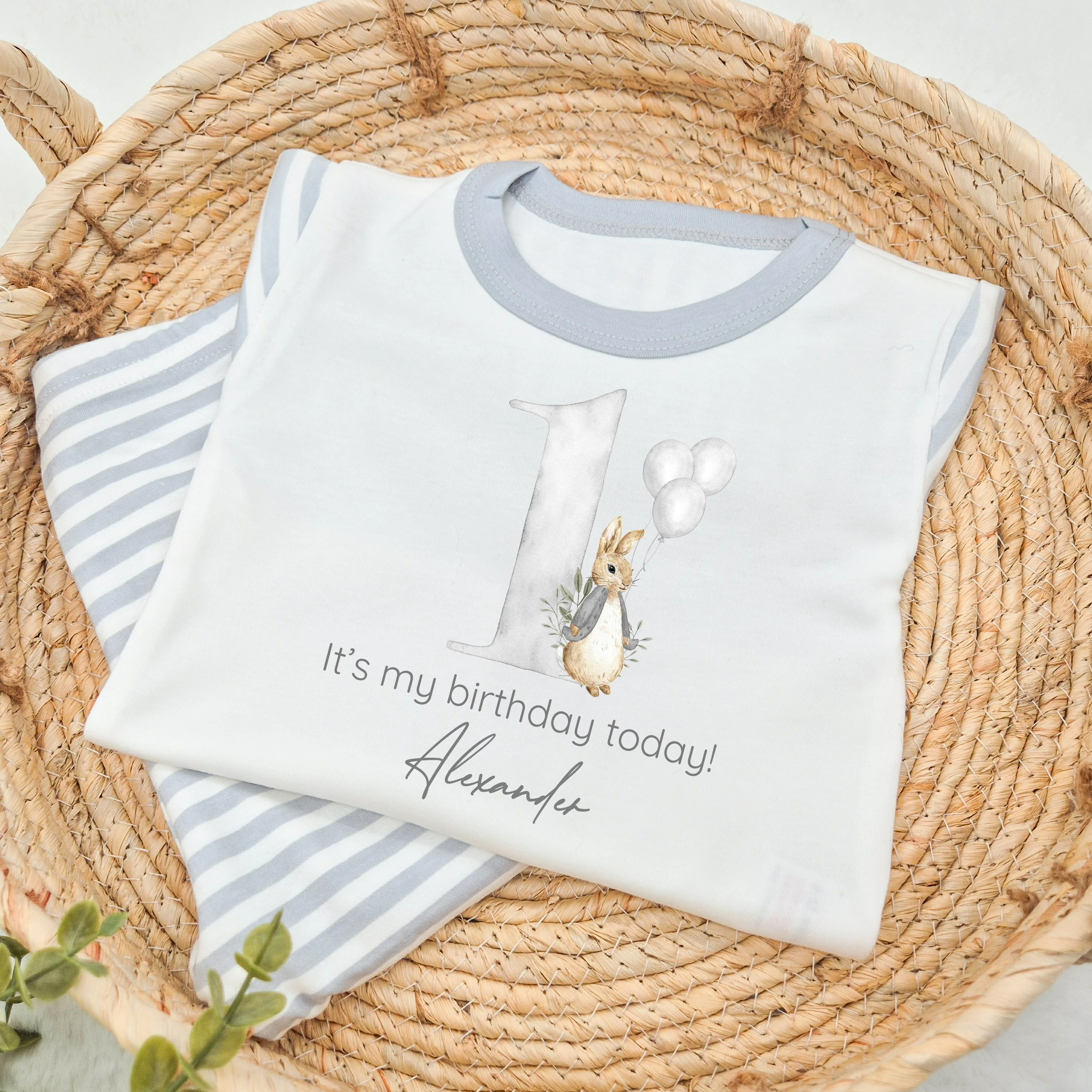 Personalised Grey Rabbit First Birthday Pyjamas - Image 3