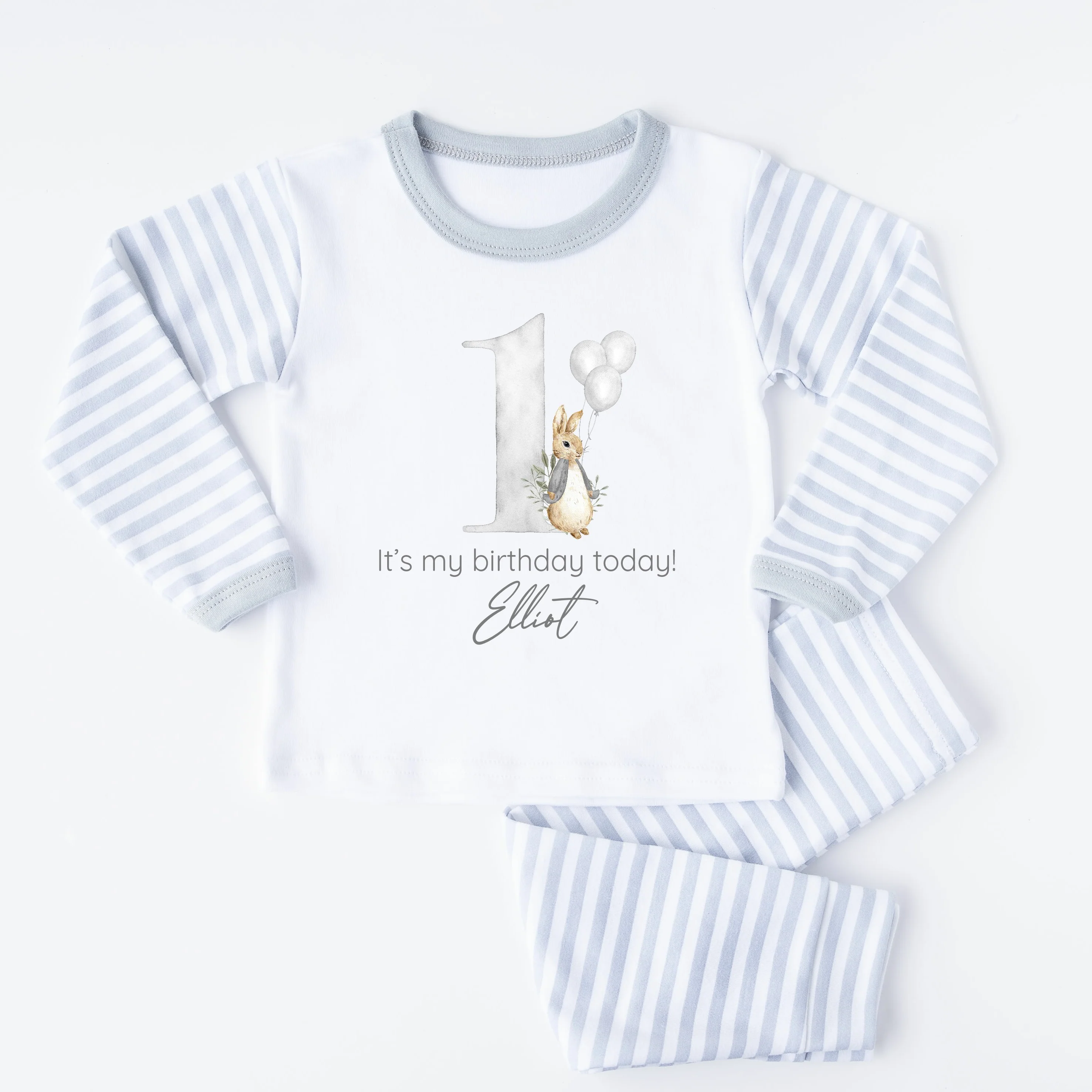 Personalised Grey Rabbit First Birthday Pyjamas - Image 4