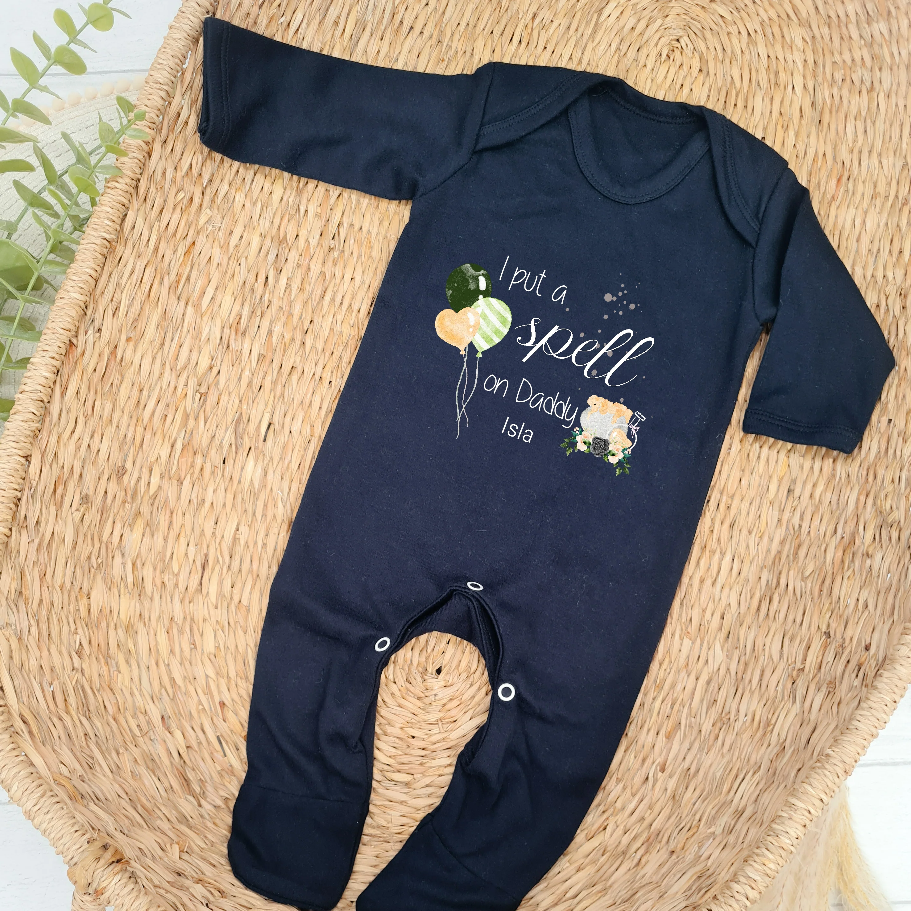 Personalised Halloween I Put A Spell On You Black Babygrow/Vest - Image 2