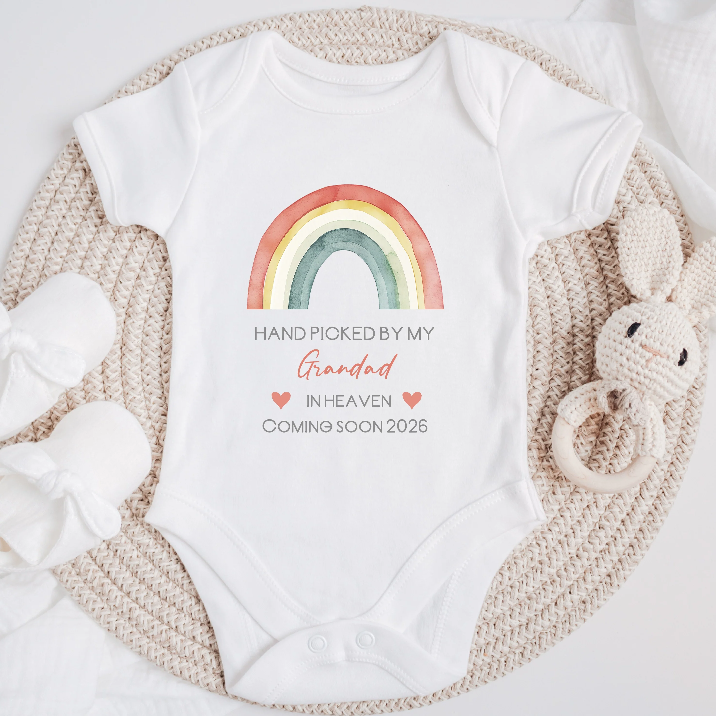 Personalised Hand Picked From Heaven Rainbow Announcement Vest
