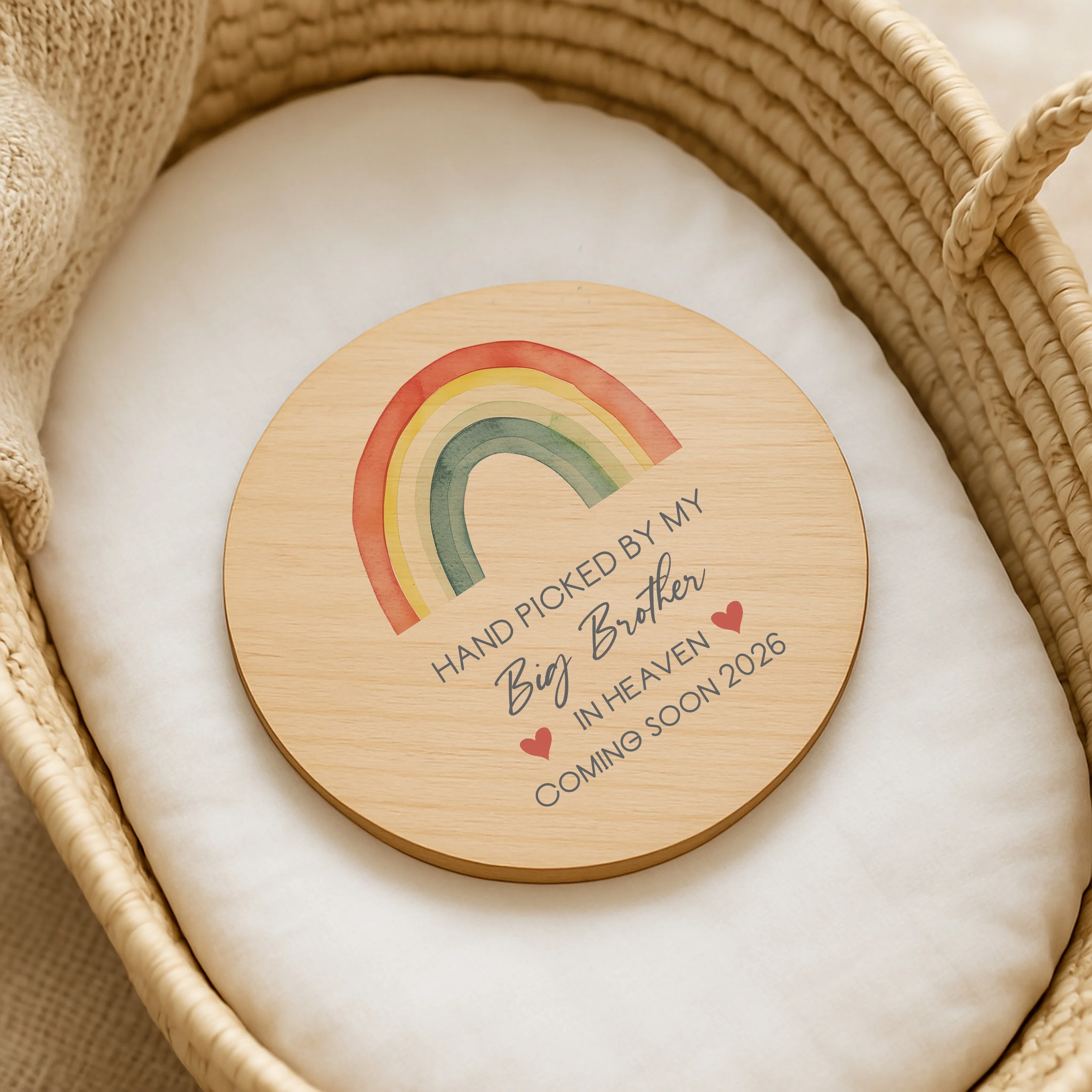 Personalised Hand Picked From Heaven Watercolour Rainbow Wooden Announcement Plaque - Image 3