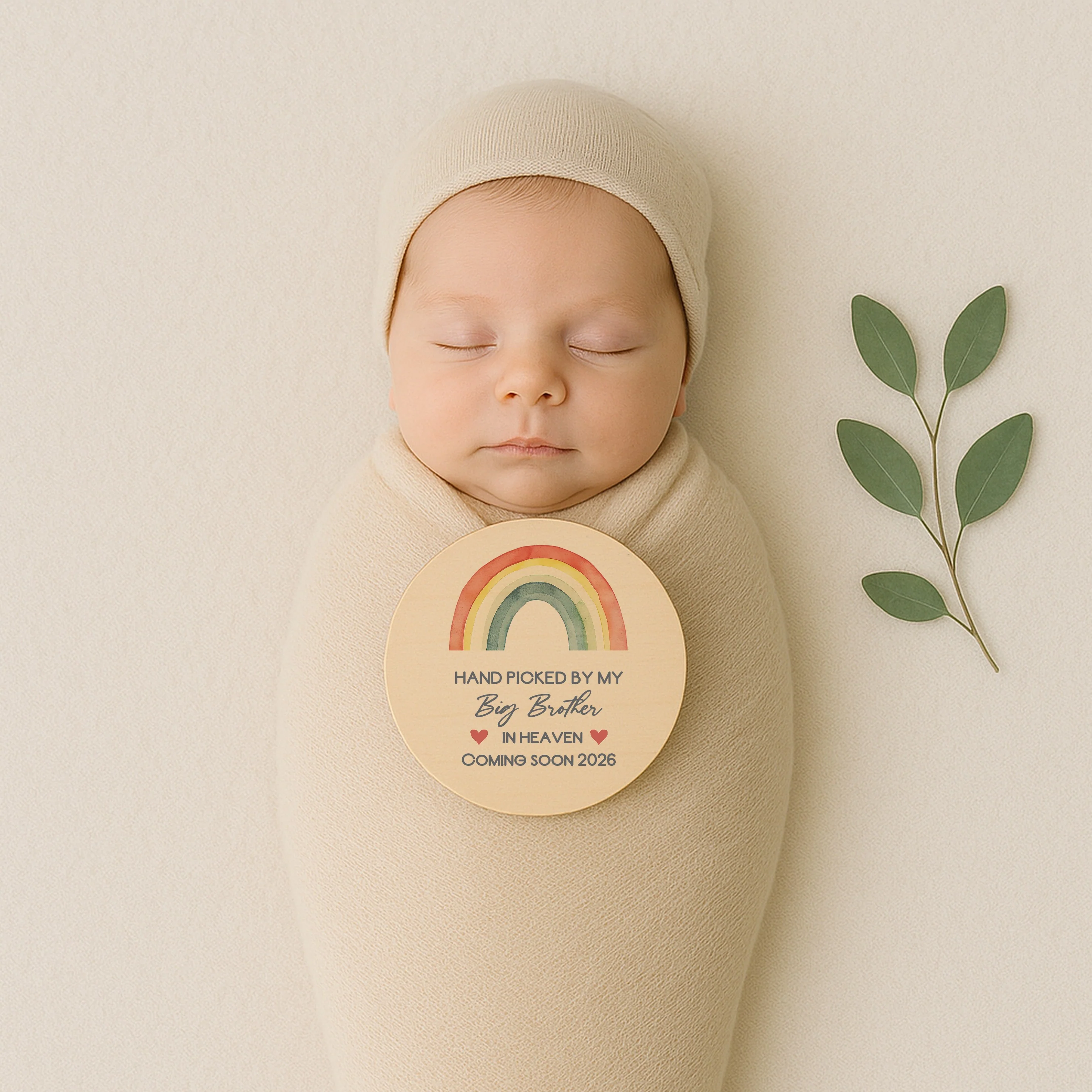 Personalised Hand Picked From Heaven Watercolour Rainbow Wooden Announcement Plaque - Image 5