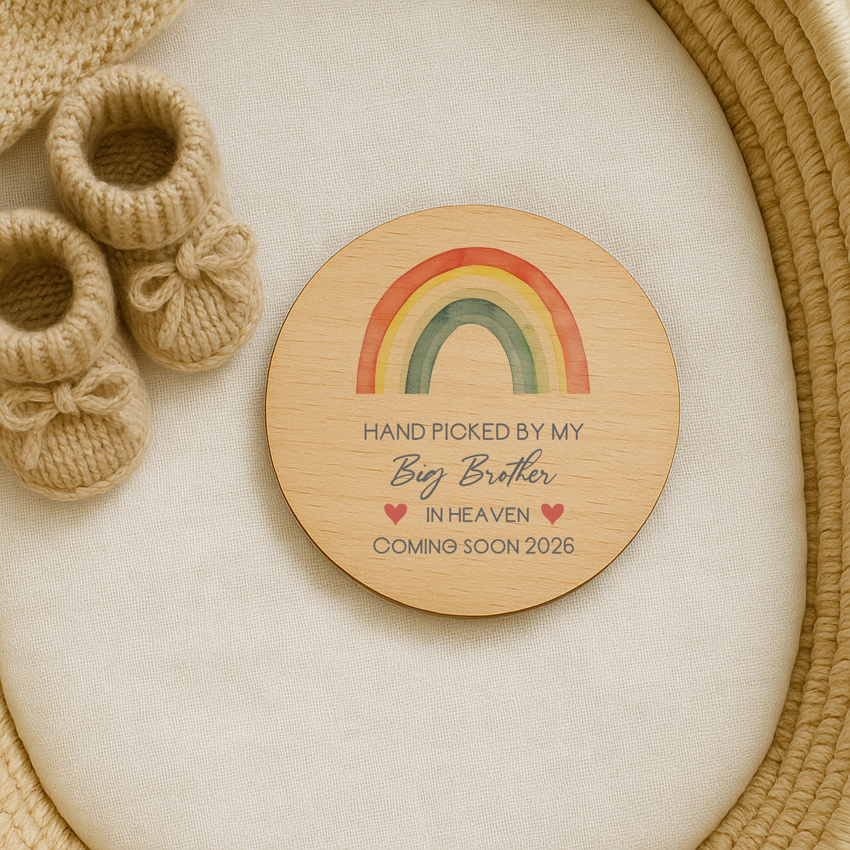 Personalised Hand Picked From Heaven Watercolour Rainbow Wooden Announcement Plaque - Image 6