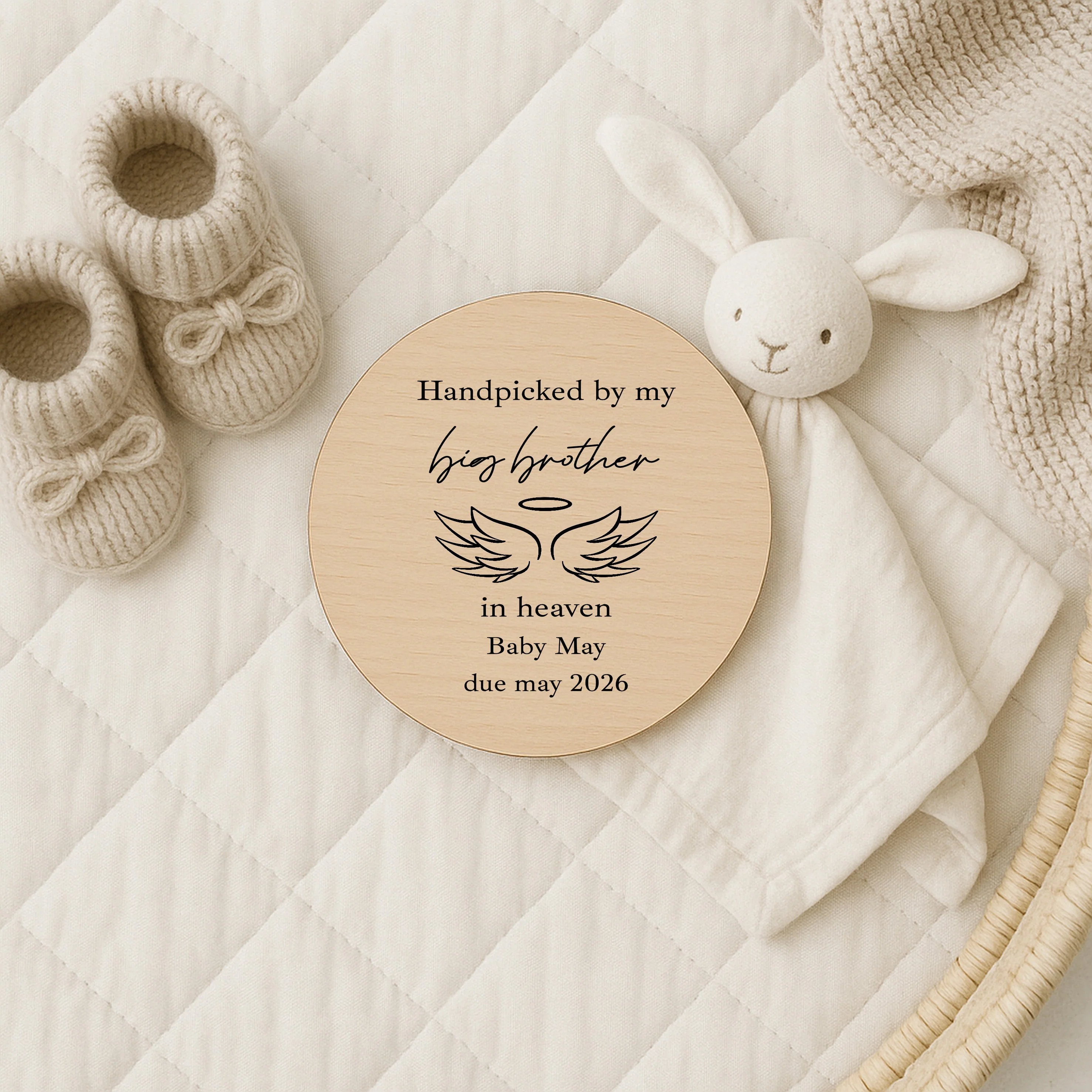 Personalised Hand Picked From Heaven Wings Wooden Announcement Plaque - Image 5