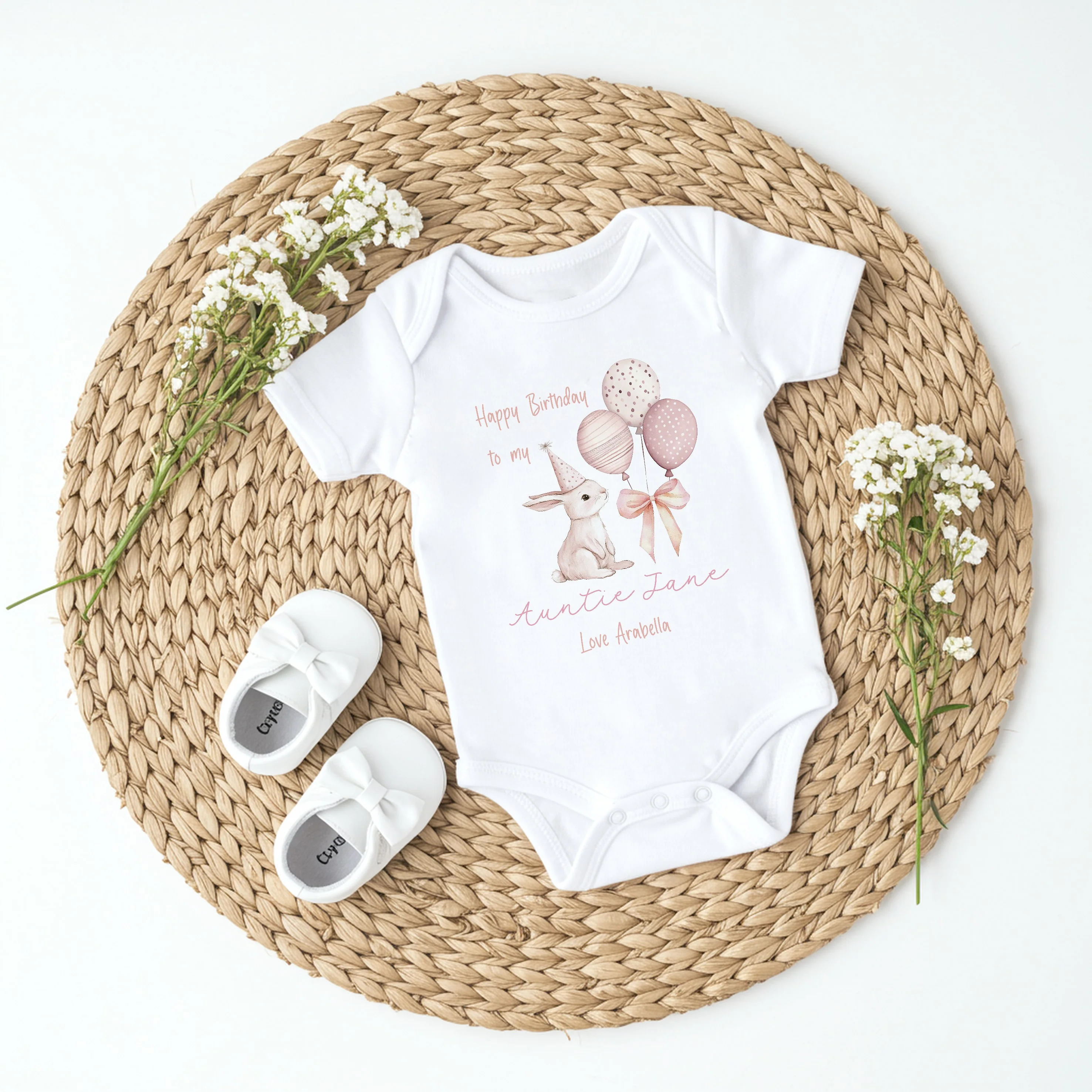 Personalised Happy Birthday Auntie Baby Grow or Vest - Image 5