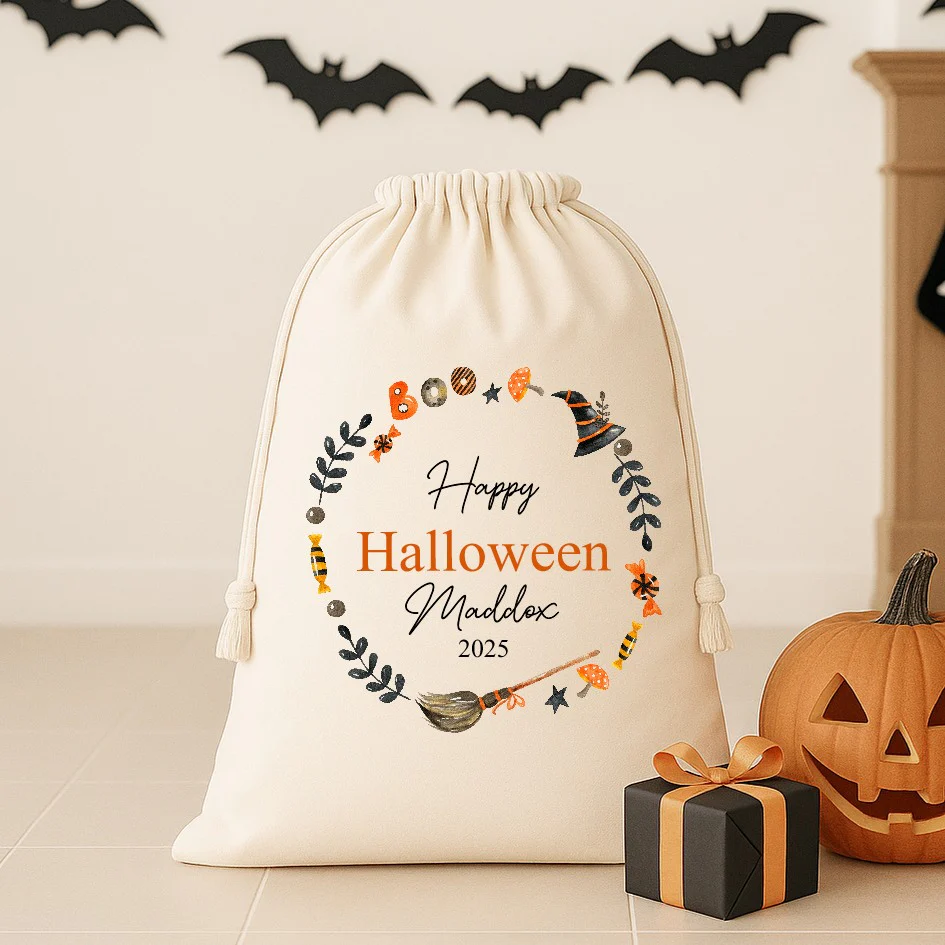 Personalised Happy Halloween Wreath Treat Sack - Image 2