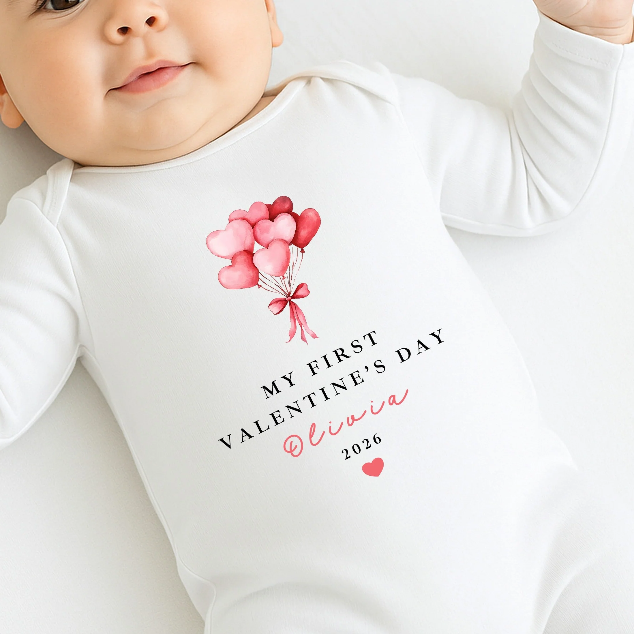 Personalised Heart Balloons My First Valentines Day Baby Grow, Vest or Bib