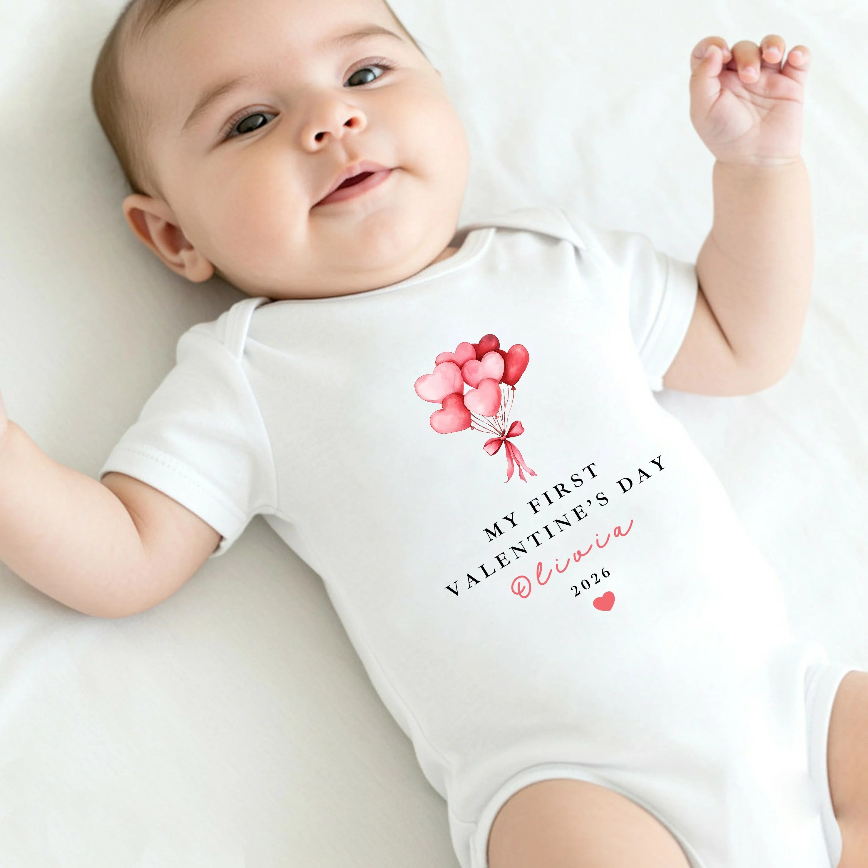 Personalised Heart Balloons My First Valentines Day Baby Grow, Vest or Bib - Image 3