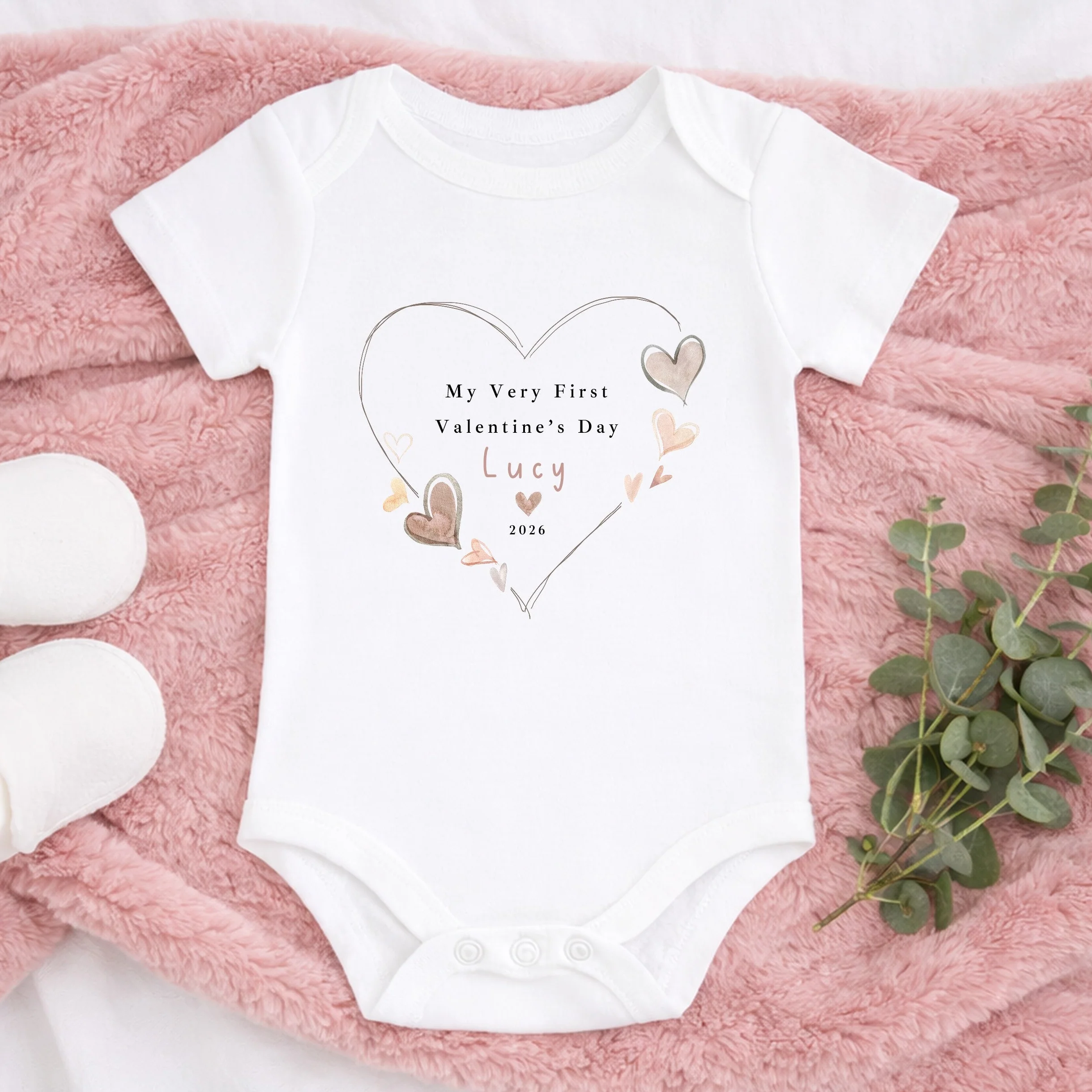Personalised Heart My First Valentines Day Baby Grow, Vest or Bib